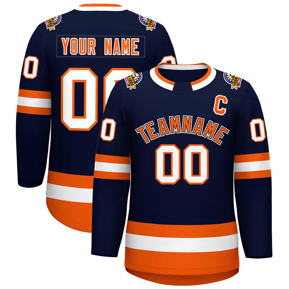 Custom Navy Orange Navy-White Classic Style Hockey Jersey | KXKSHOP