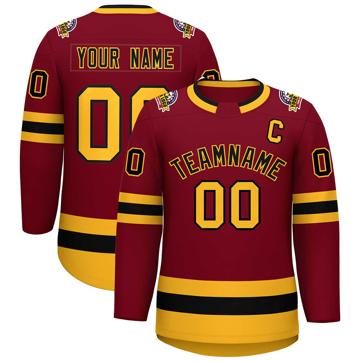 Custom Crimson Black-Gold Classic Style Hockey Jersey | KXKSHOP