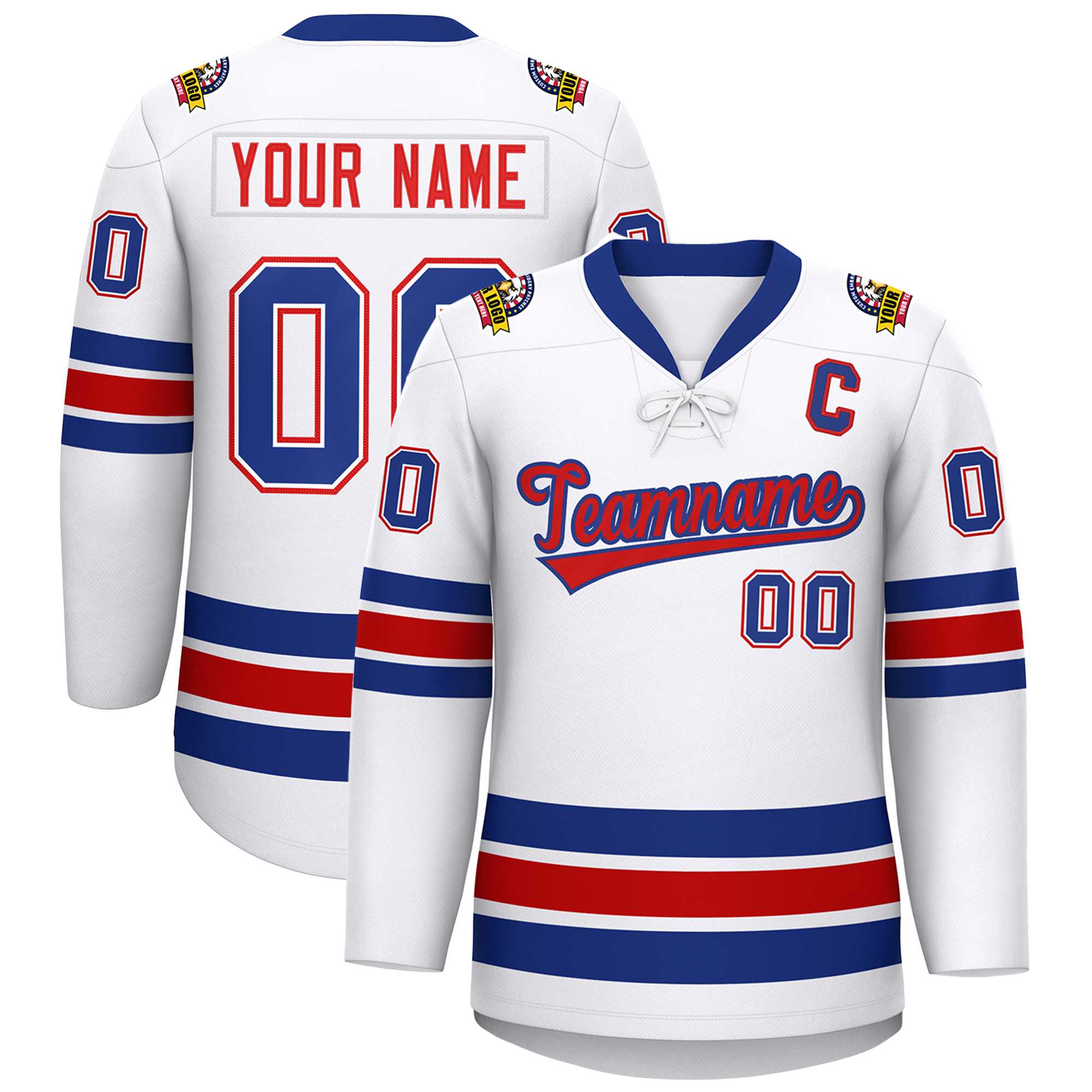 Custom White Royal-Red Lace-Up Neck Hockey Jersey | KXKSHOP