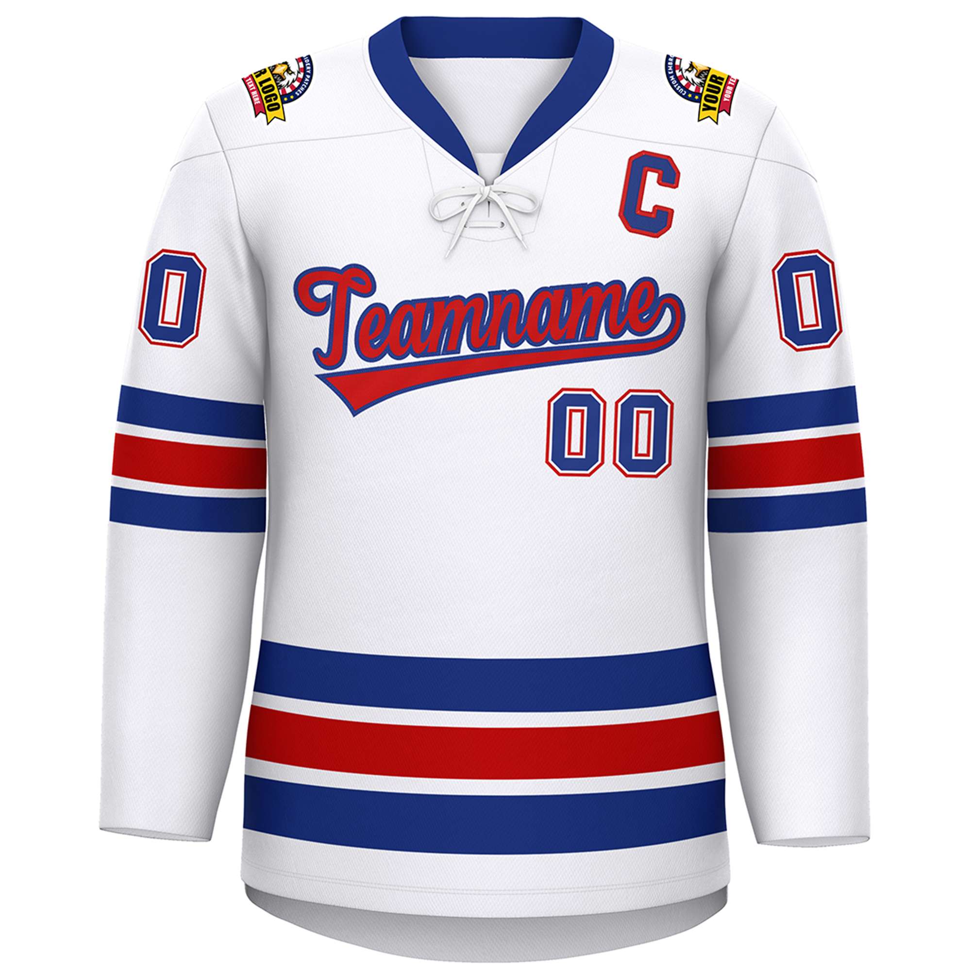 Custom White Royal-Red Lace-Up Neck Hockey Jersey | KXKSHOP