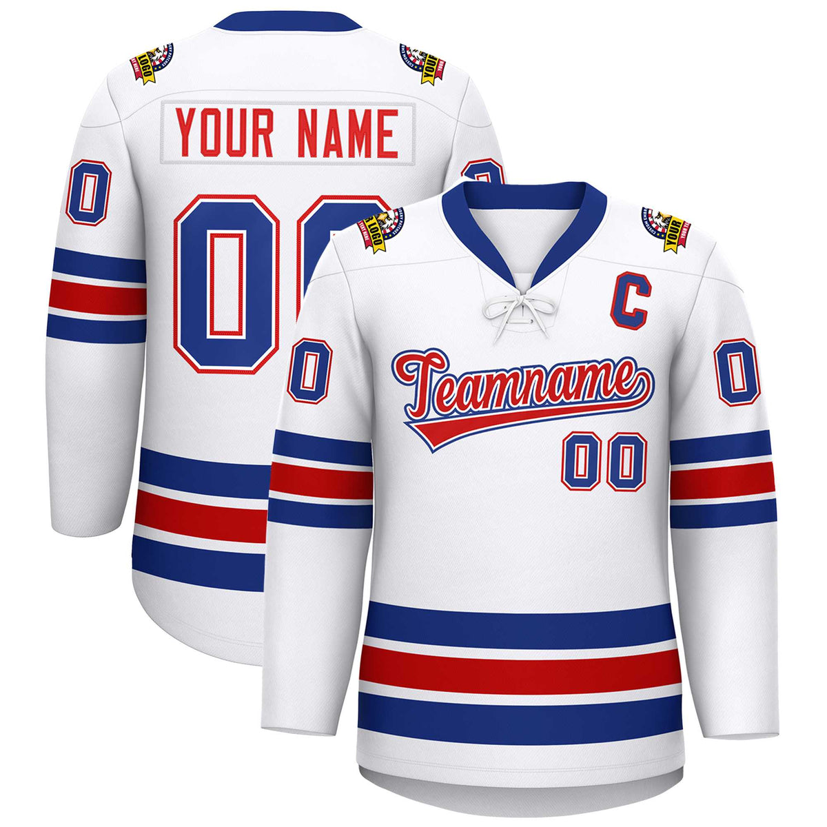 Custom White Royal-Red Lace-Up Neck Hockey Jersey | KXKSHOP