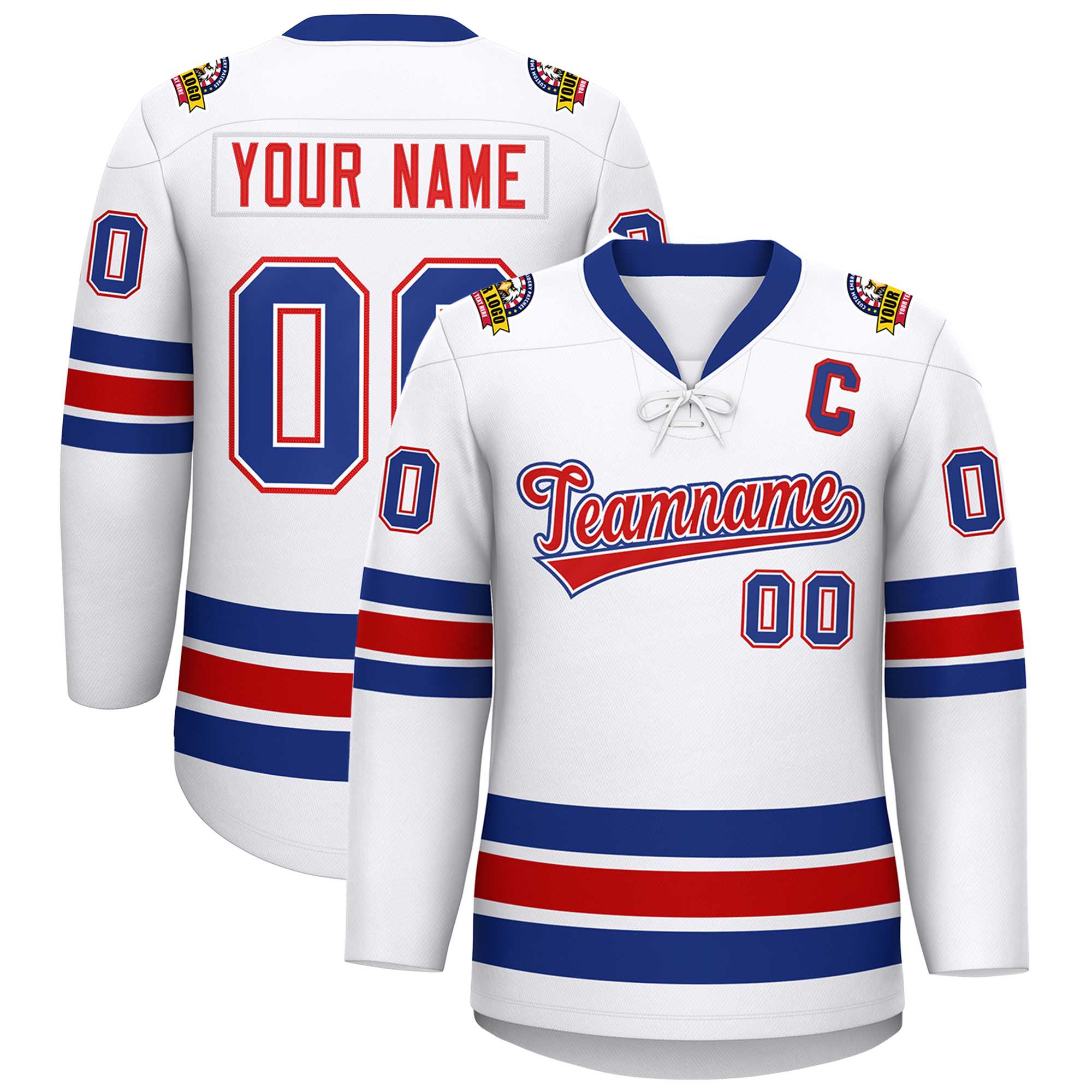 Custom White Royal-Red Lace-Up Neck Hockey Jersey | KXKSHOP