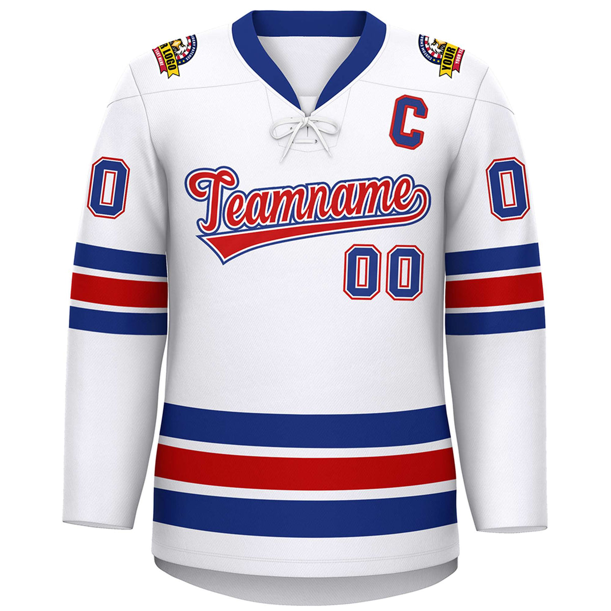 Custom White Royal-Red Lace-Up Neck Hockey Jersey | KXKSHOP