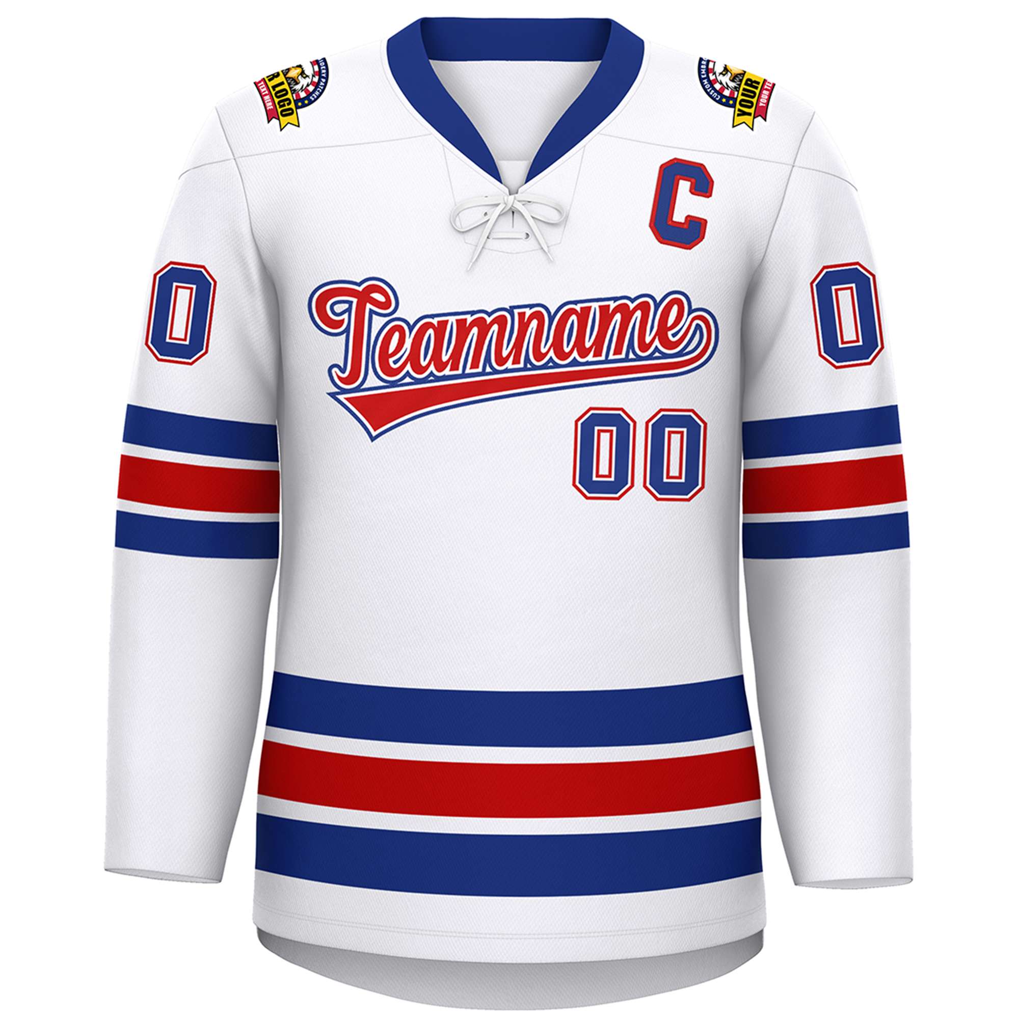 Custom White Royal-Red Lace-Up Neck Hockey Jersey | KXKSHOP