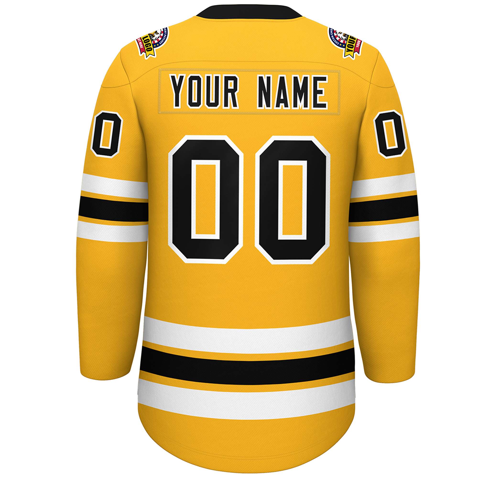 Custom Gold Black-White Lace-Up Neck Hockey Jersey | KXKSHOP