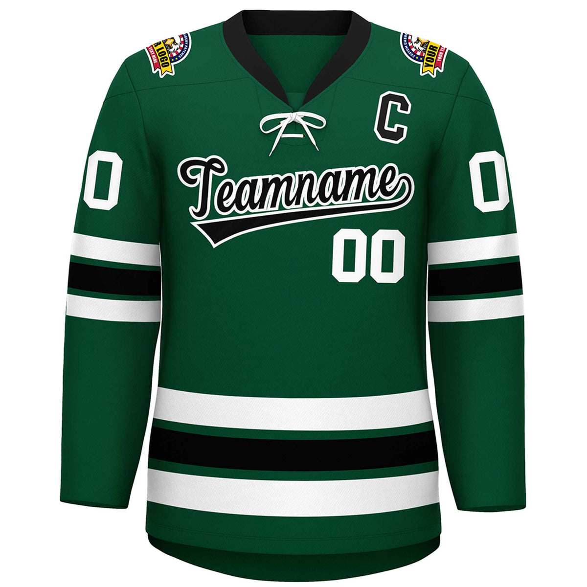 Custom Green Black-White Lace-Up Neck Hockey Jersey | KXKSHOP