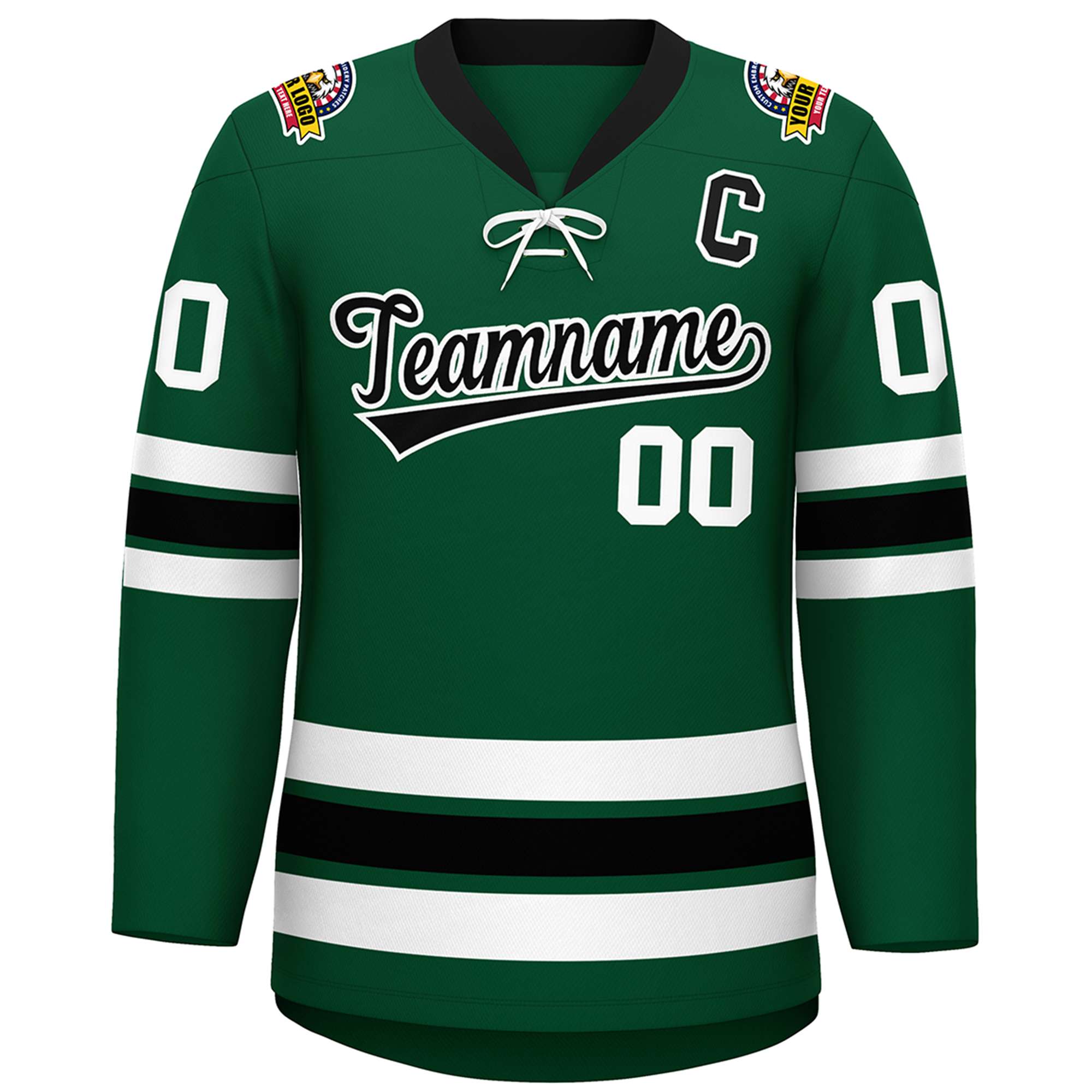 Custom Green Black-White Lace-Up Neck Hockey Jersey | KXKSHOP