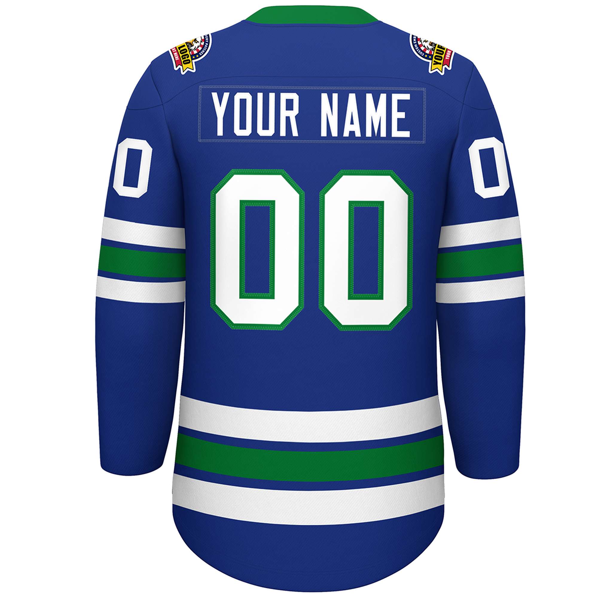 Custom Royal White-Kelly Green Lace-Up Neck Hockey Jersey | KXKSHOP