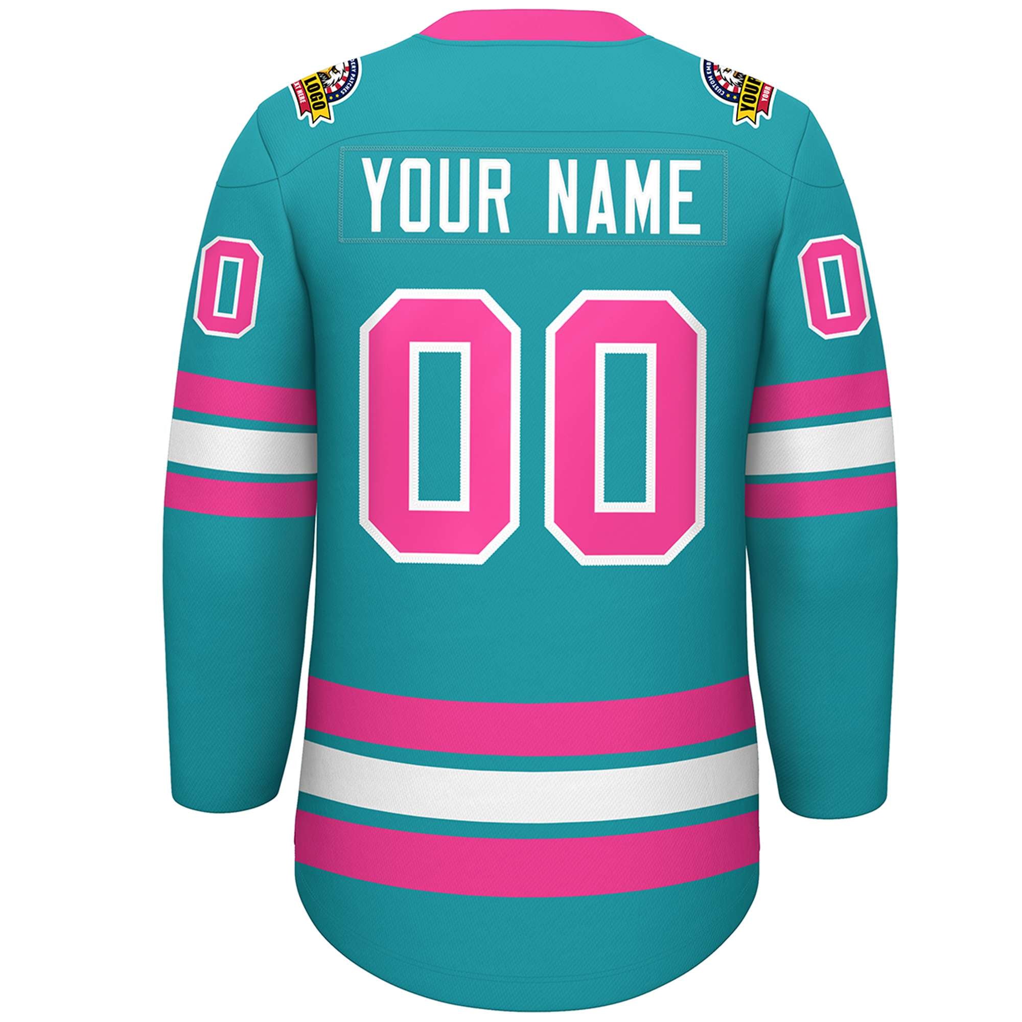 Custom Aqua Pink-White Lace-Up Neck Hockey Jersey | KXKSHOP