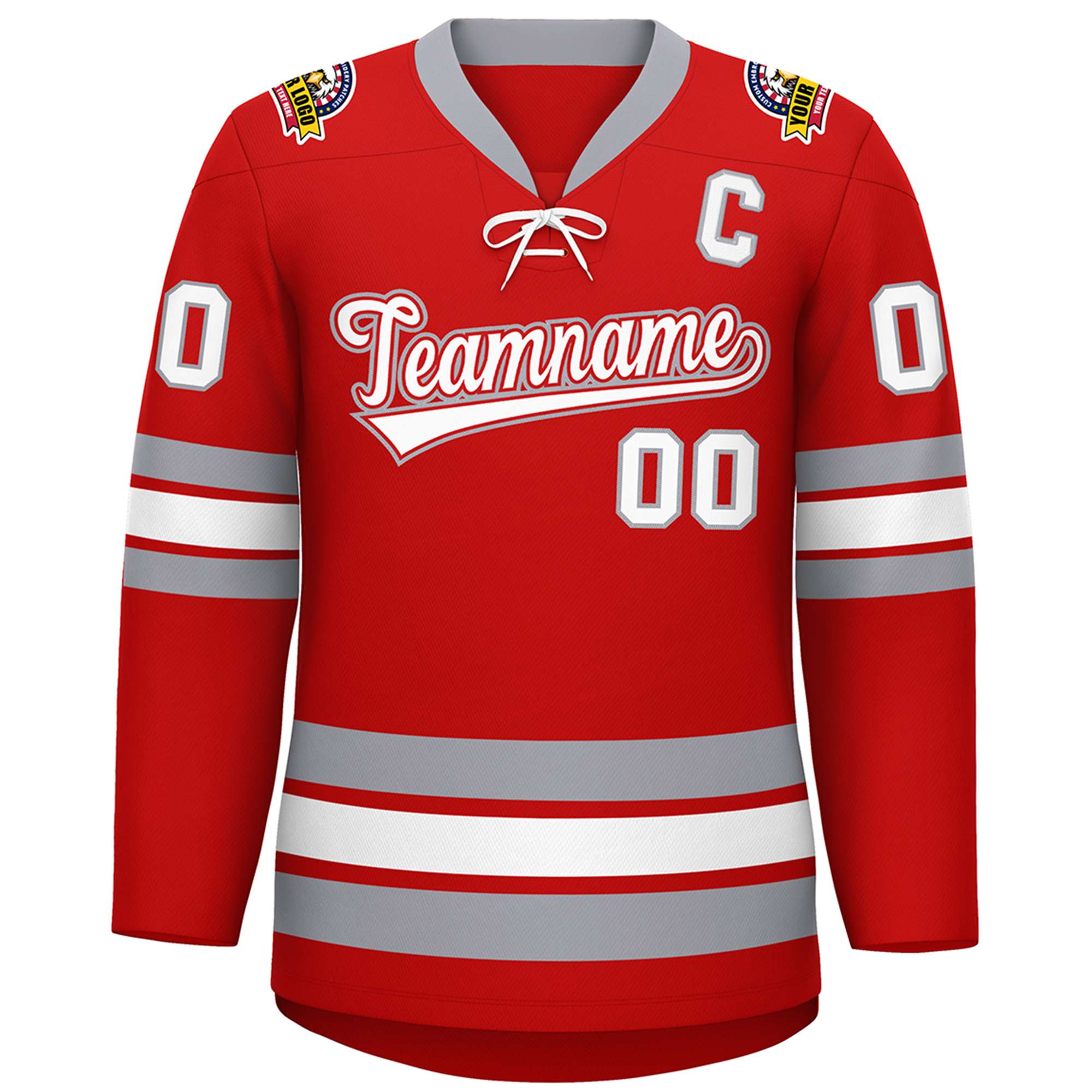 Custom Red White-Gray Lace-Up Neck Hockey Jersey | KXKSHOP