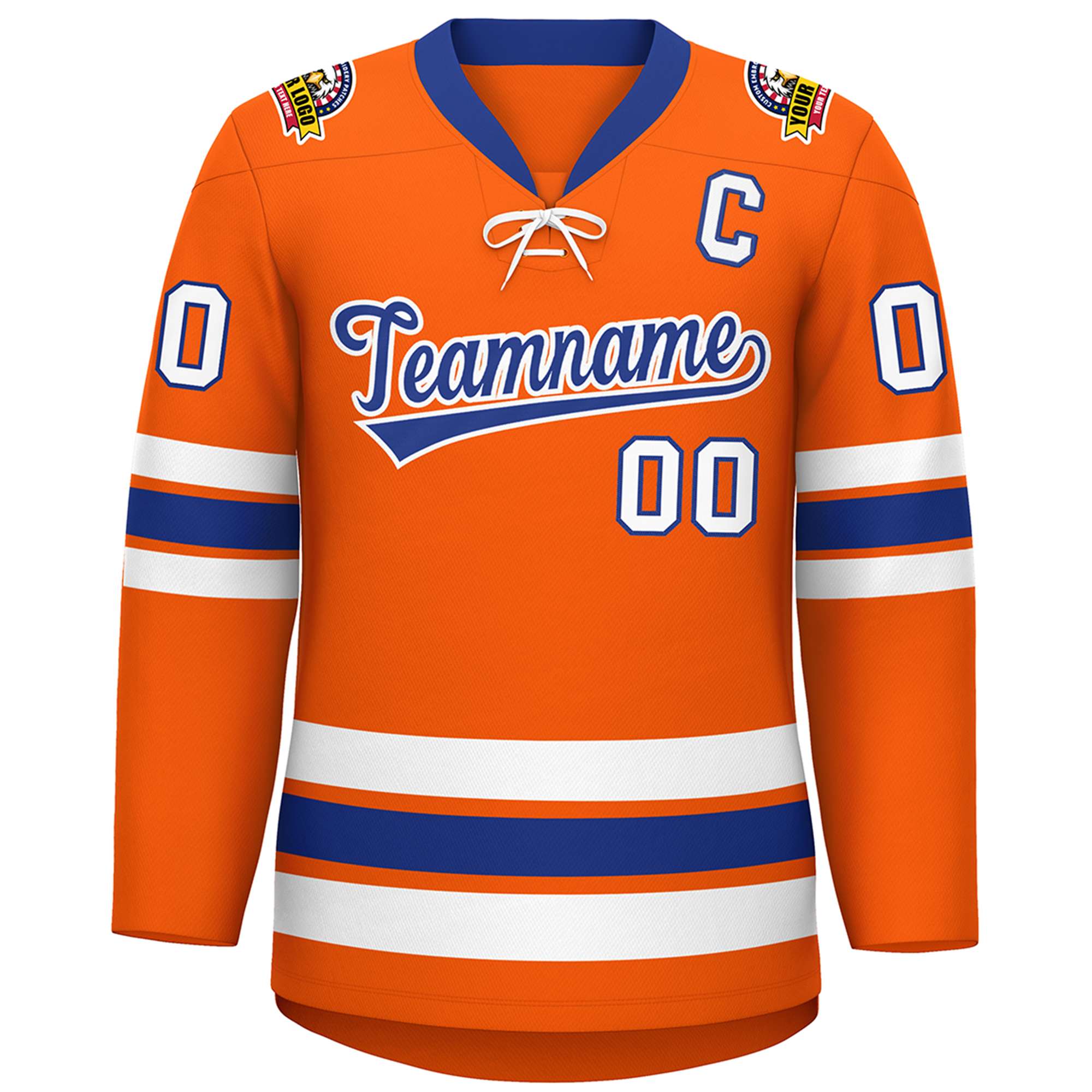 Custom Orange Royal-White Lace-Up Neck Hockey Jersey | KXKSHOP