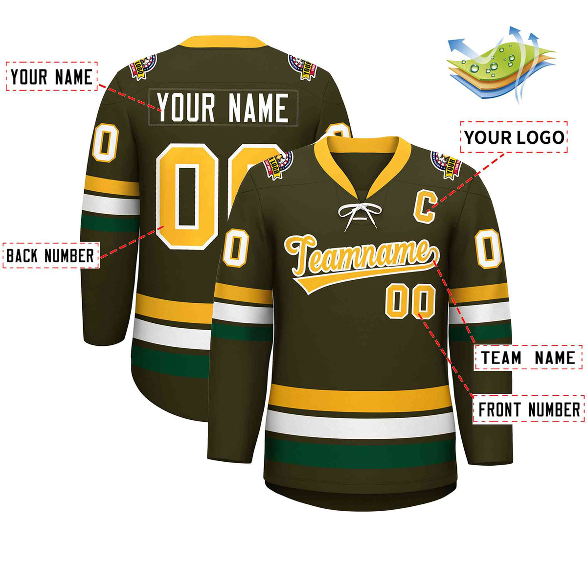 Custom Olive Yellow-White Lace-Up Neck Hockey Jersey | KXKSHOP