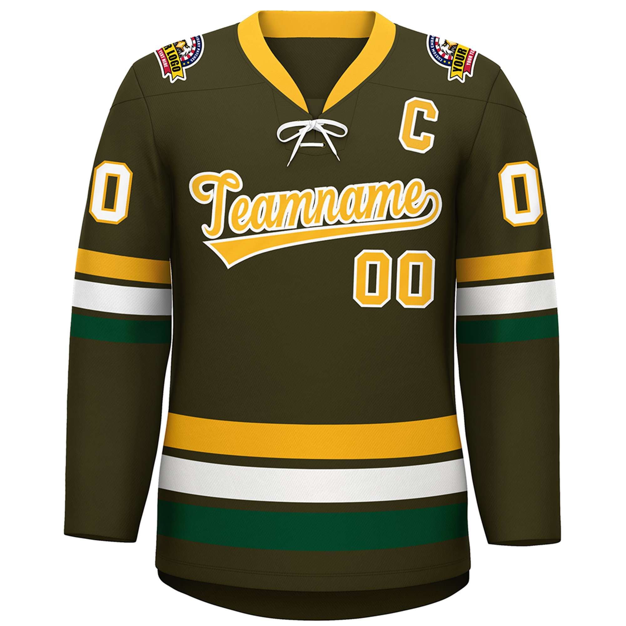 Custom Olive Yellow-White Lace-Up Neck Hockey Jersey | KXKSHOP