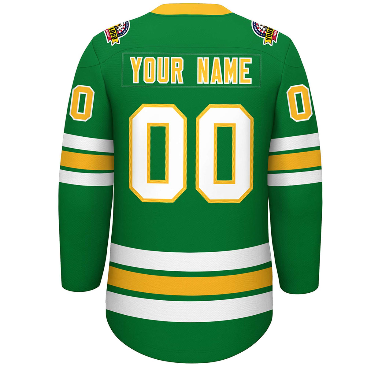 Custom Kelly Green Yellow-White Lace-Up Neck Hockey Jersey | KXKSHOP