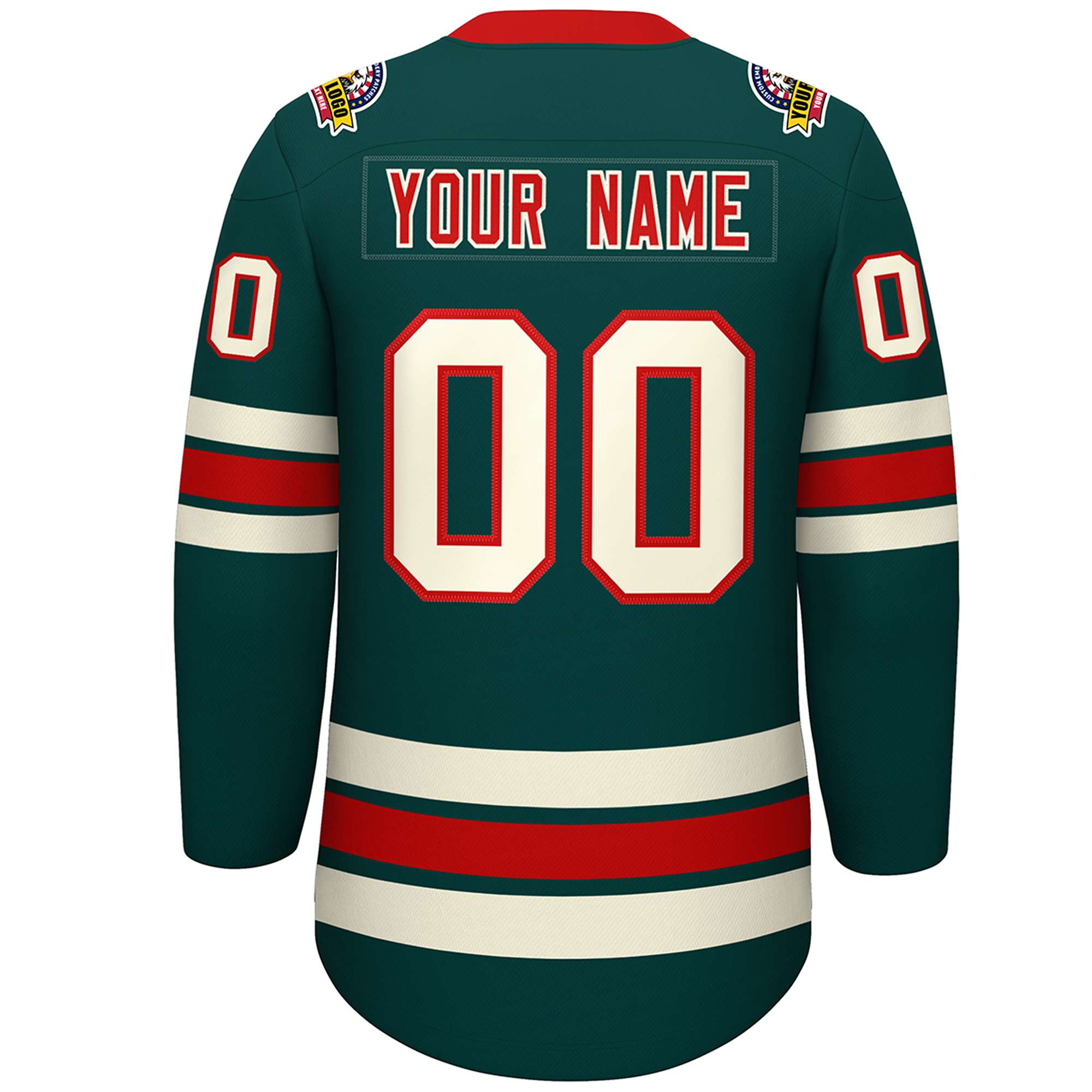 Custom Midnight Green Red-Cream Lace-Up Neck Hockey Jersey | KXKSHOP