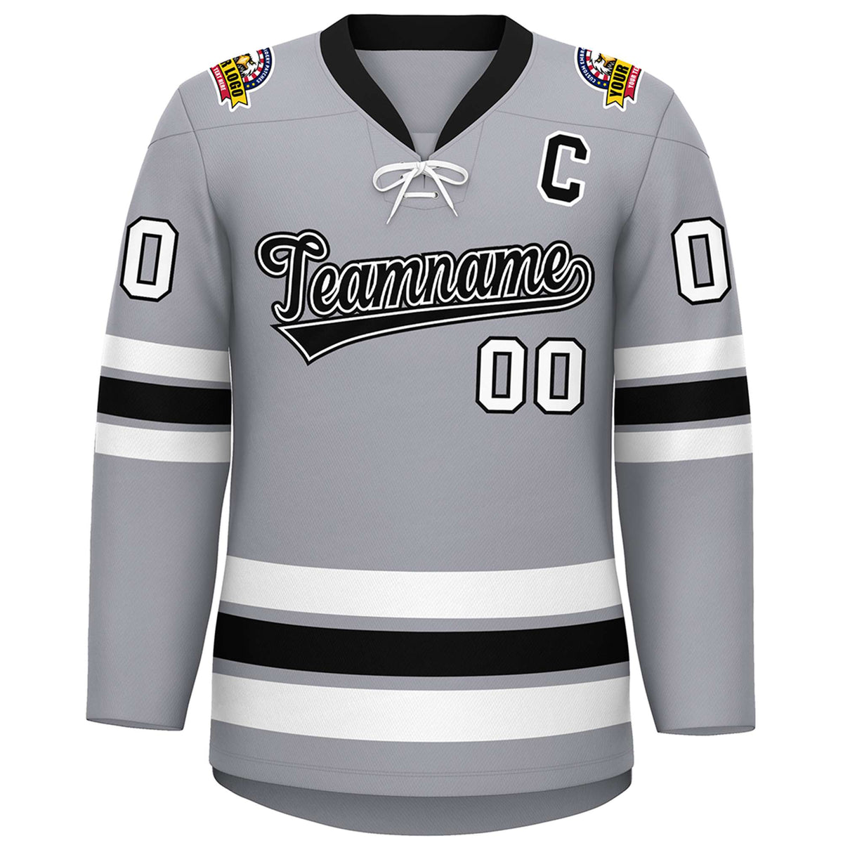 Custom Gray Black-White Lace-Up Neck Hockey Jersey | KXKSHOP