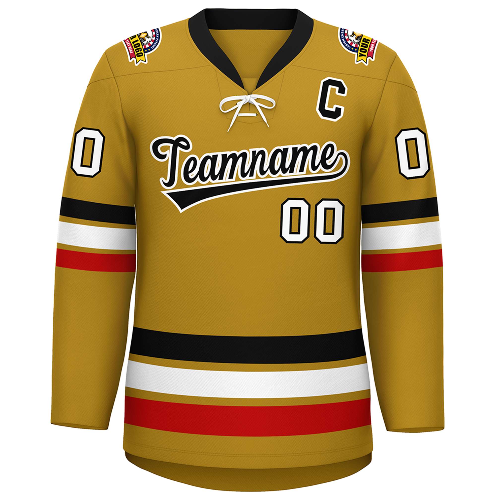 Custom Old Gold Black-White Lace-Up Neck Hockey Jersey | KXKSHOP
