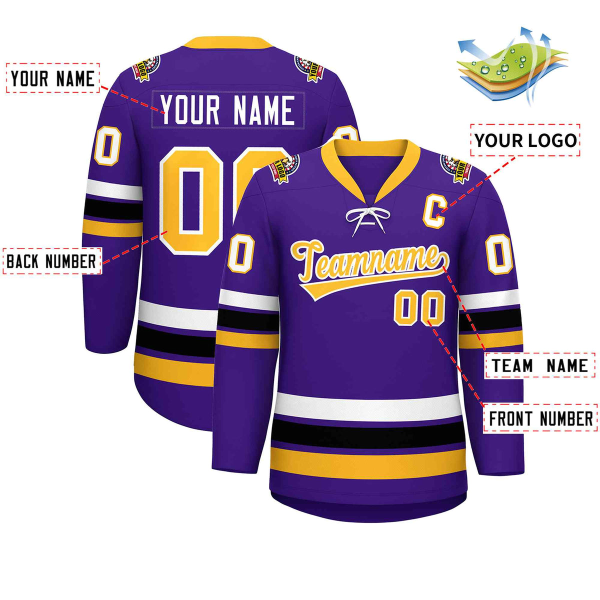 Custom Purple Yellow-White Lace-Up Neck Hockey Jersey | KXKSHOP