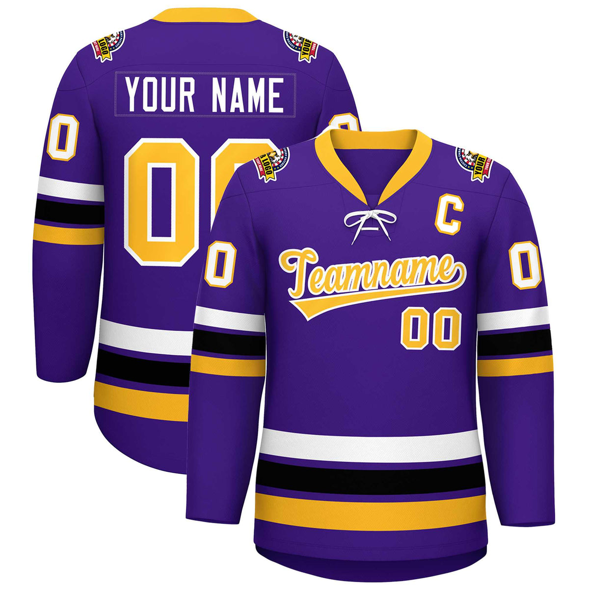 Custom Purple Yellow-White Lace-Up Neck Hockey Jersey | KXKSHOP
