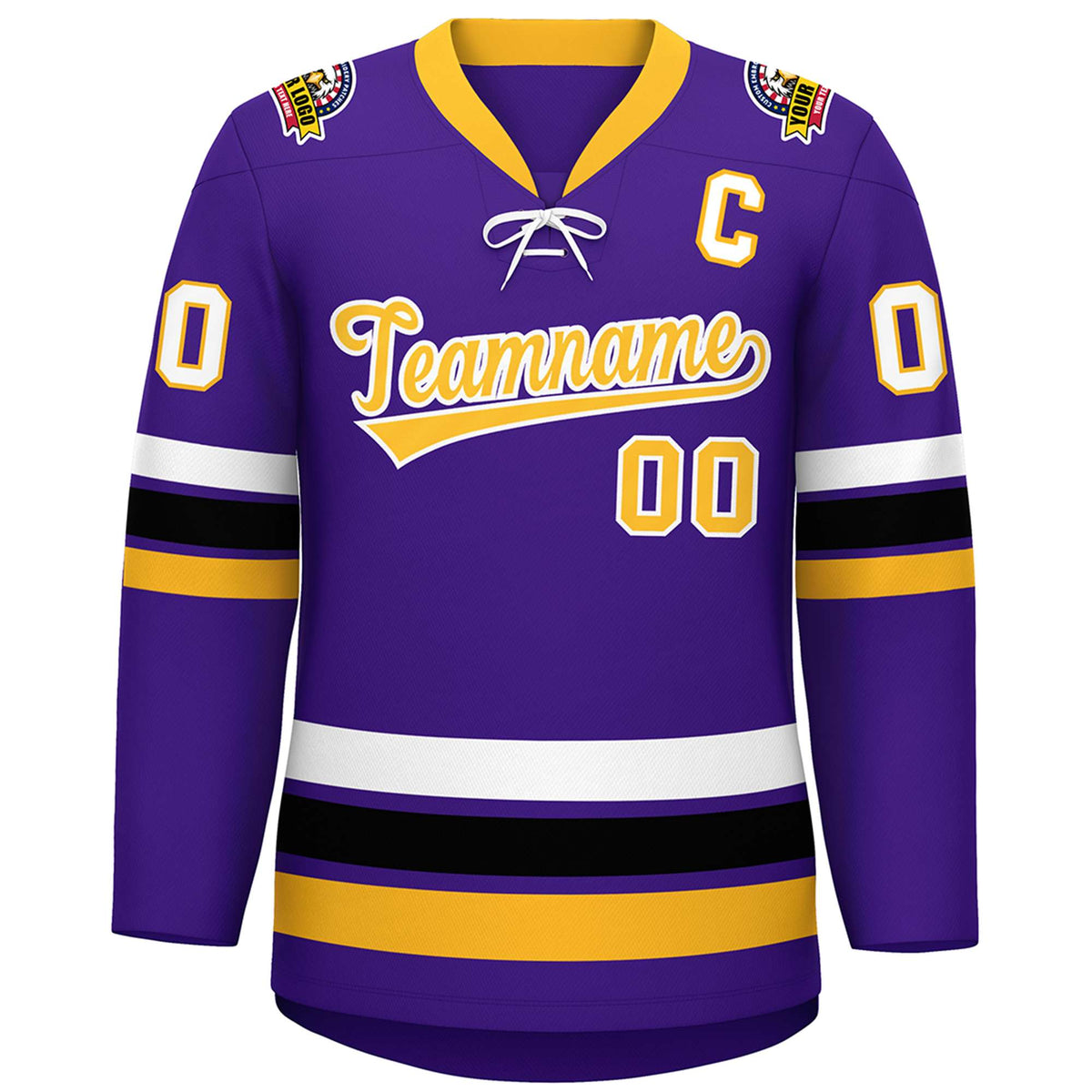 Custom Purple Yellow-White Lace-Up Neck Hockey Jersey | KXKSHOP