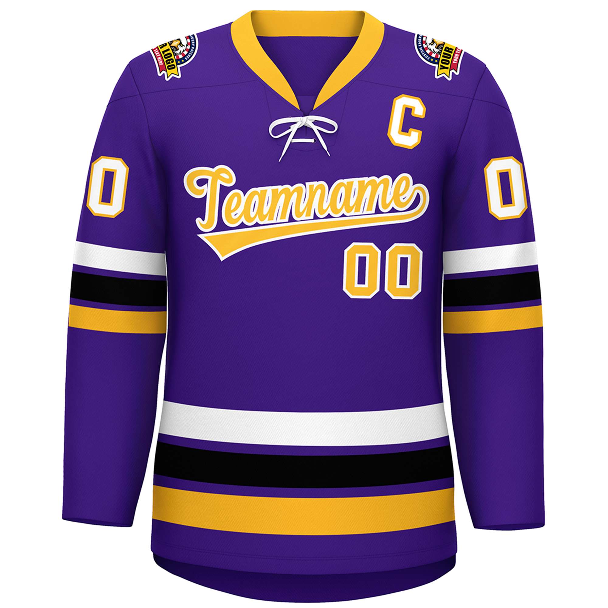 Custom Purple Yellow-White Lace-Up Neck Hockey Jersey | KXKSHOP