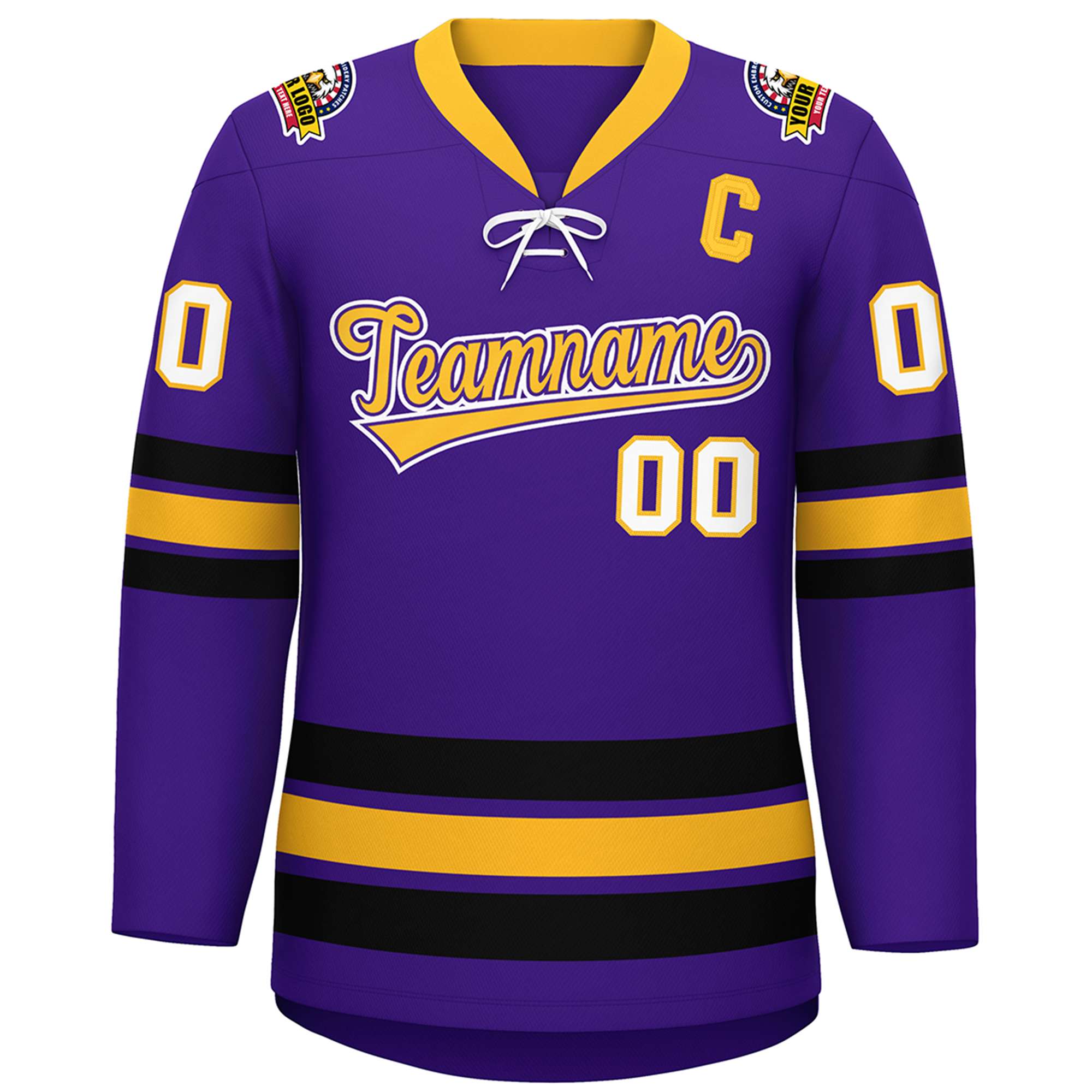 Custom Purple Yellow-Black Lace-Up Neck Hockey Jersey | KXKSHOP