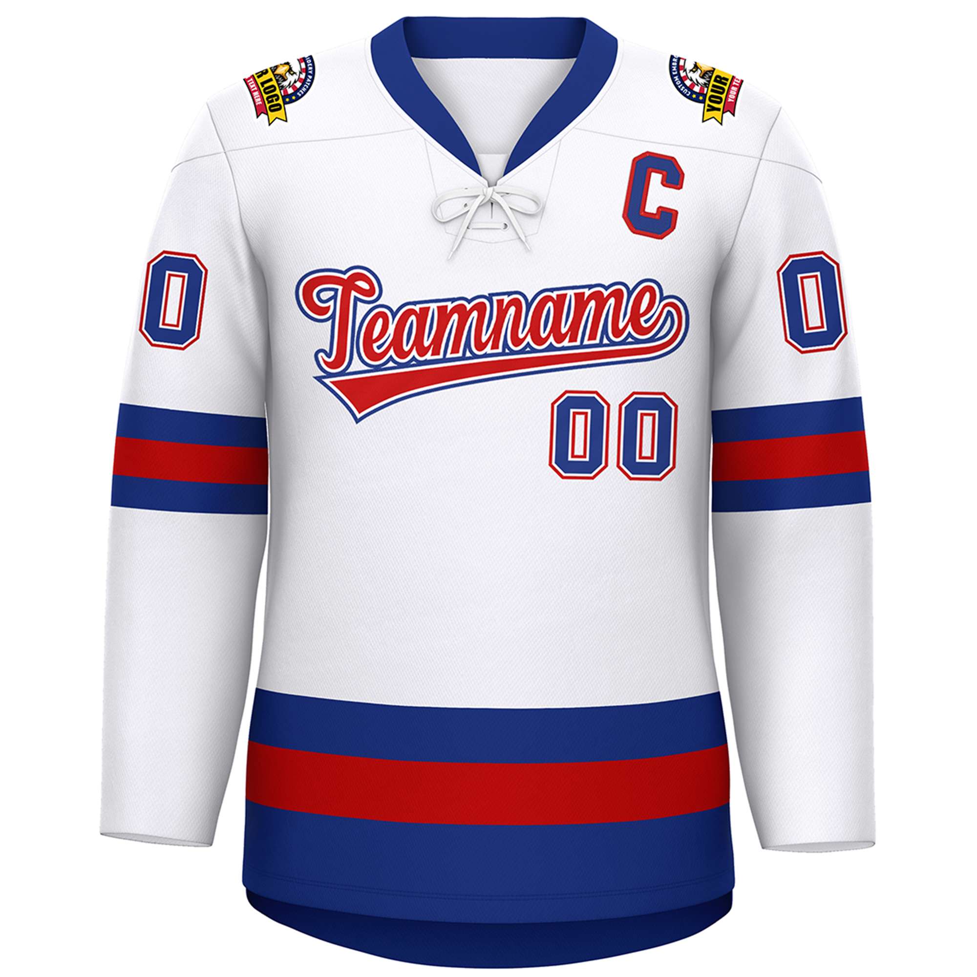 Custom White Red-Royal Lace-Up Neck Hockey Jersey | KXKSHOP