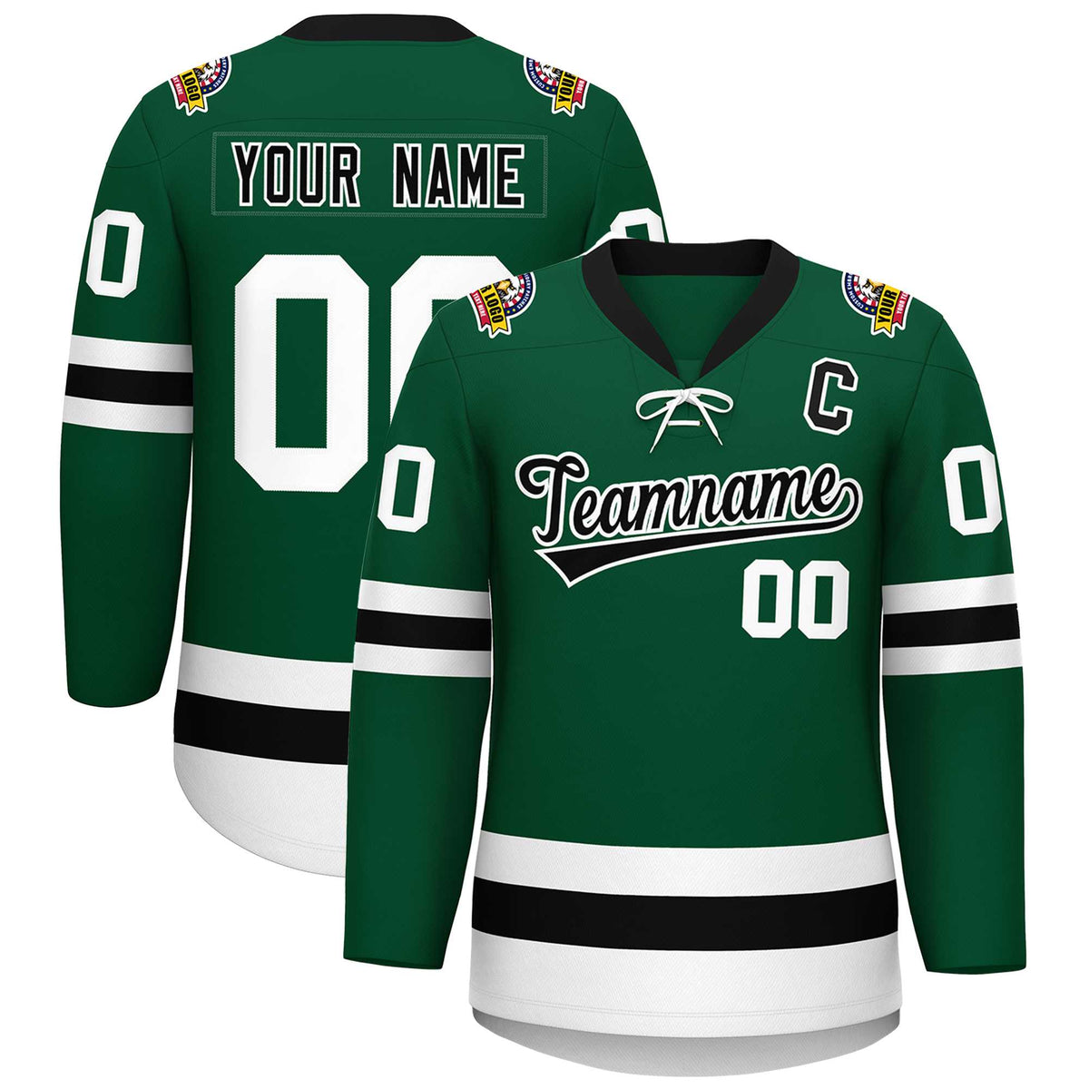 Custom Green Black-White Lace-Up Neck Hockey Jersey | KXKSHOP
