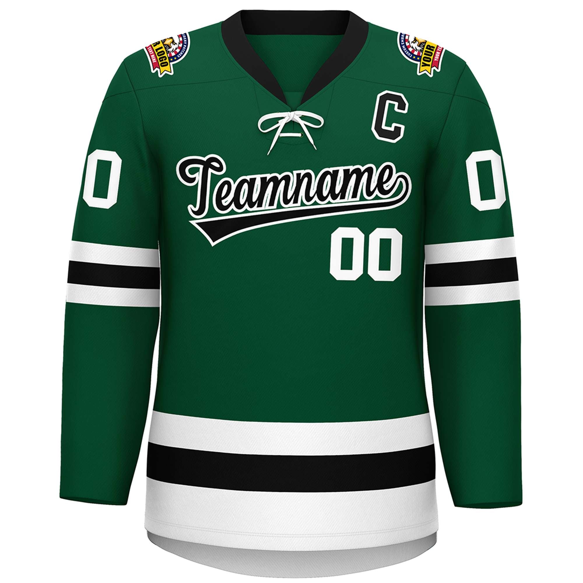 Custom Green Black-White Lace-Up Neck Hockey Jersey | KXKSHOP