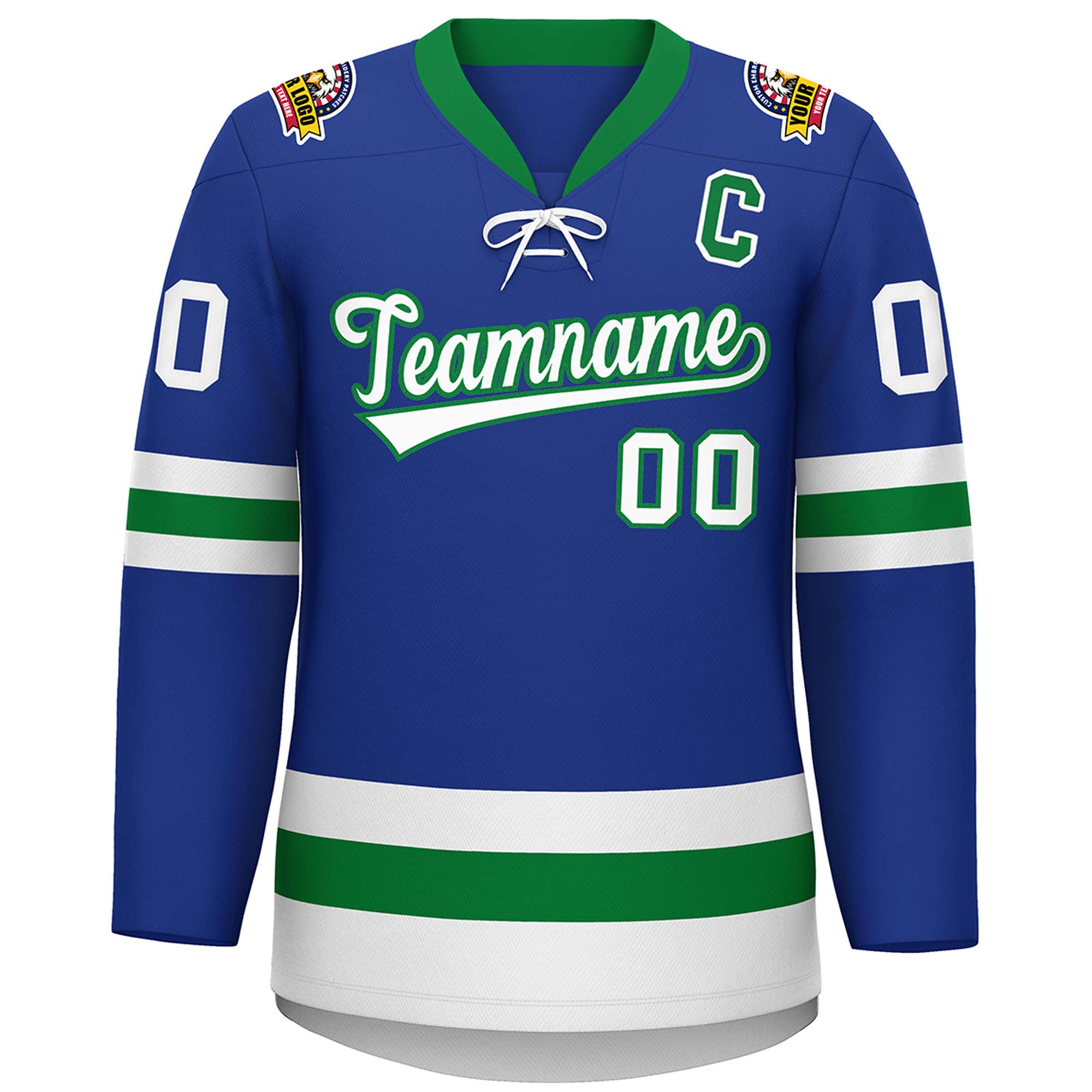 Custom Royal Kelly Green-White Lace-Up Neck Hockey Jersey | KXKSHOP