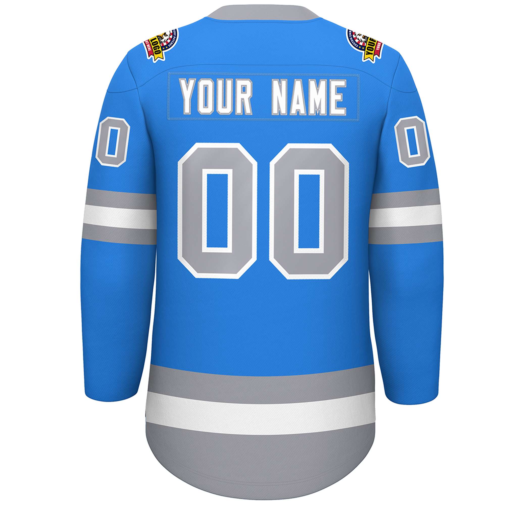Custom Powder Blue White-Gray Lace-Up Neck Hockey Jersey | KXKSHOP
