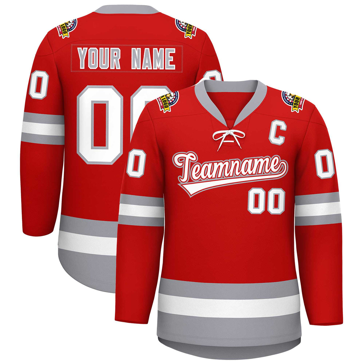 Custom Red White-Gray Lace-Up Neck Hockey Jersey | KXKSHOP