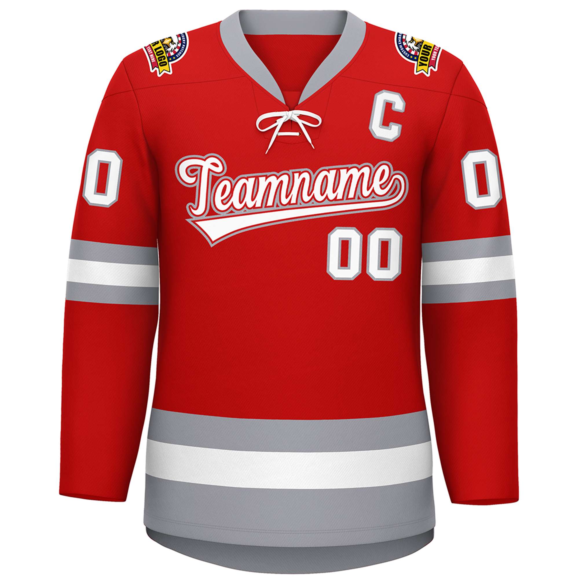 Custom Red White-Gray Lace-Up Neck Hockey Jersey | KXKSHOP