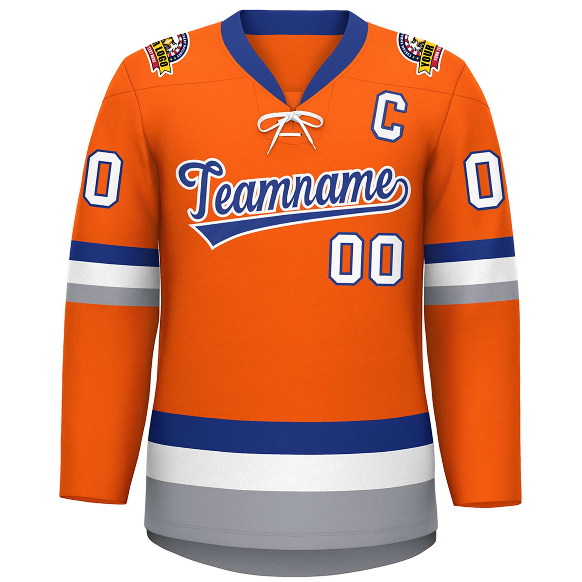 Custom Orange Royal-White Lace-Up Neck Hockey Jersey | KXKSHOP