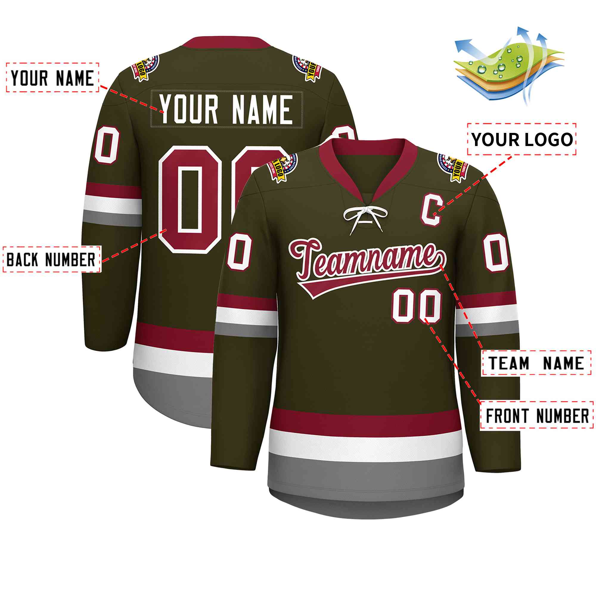 Custom Olive Crimson-White Lace-Up Neck Hockey Jersey | KXKSHOP