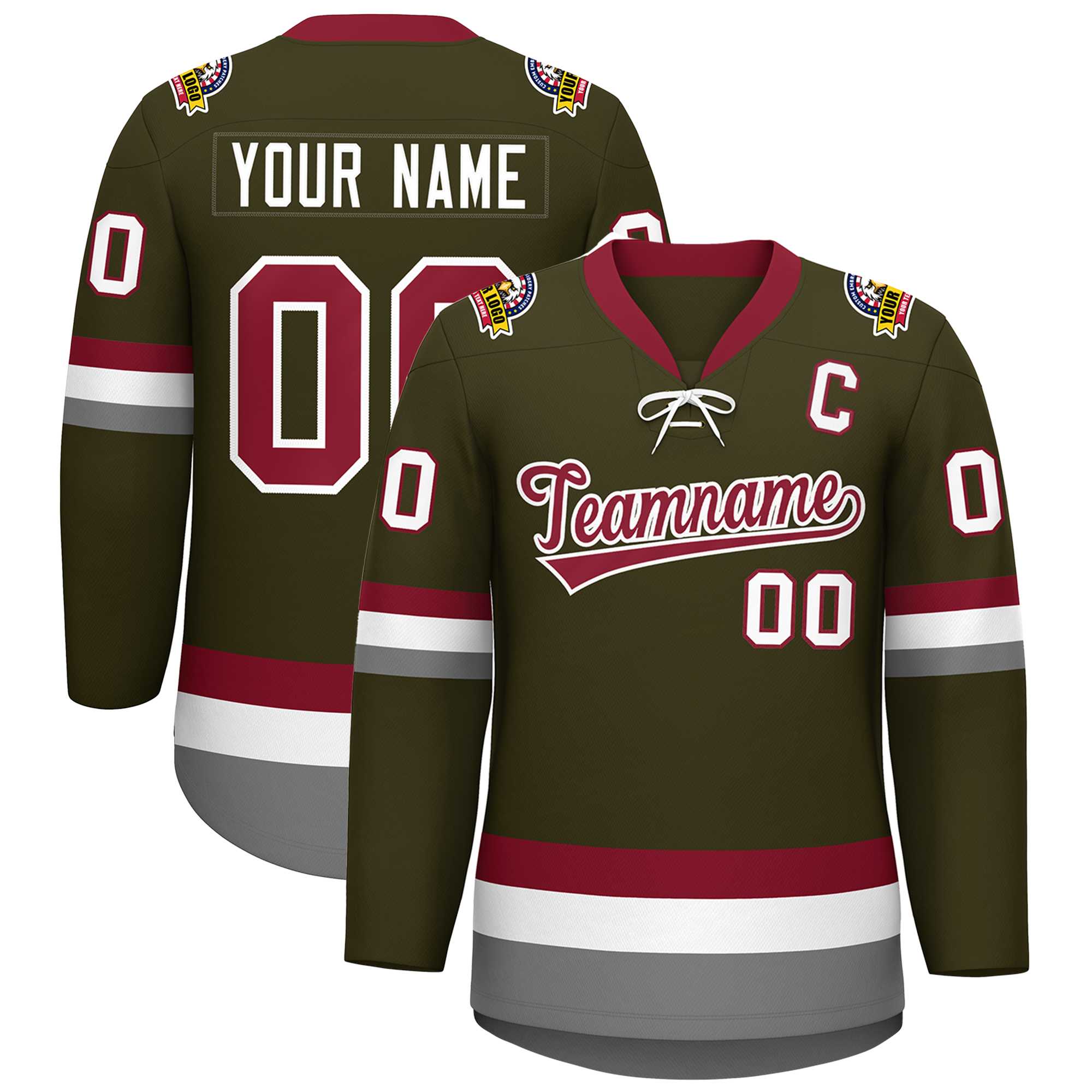 Custom Olive Crimson-White Lace-Up Neck Hockey Jersey | KXKSHOP