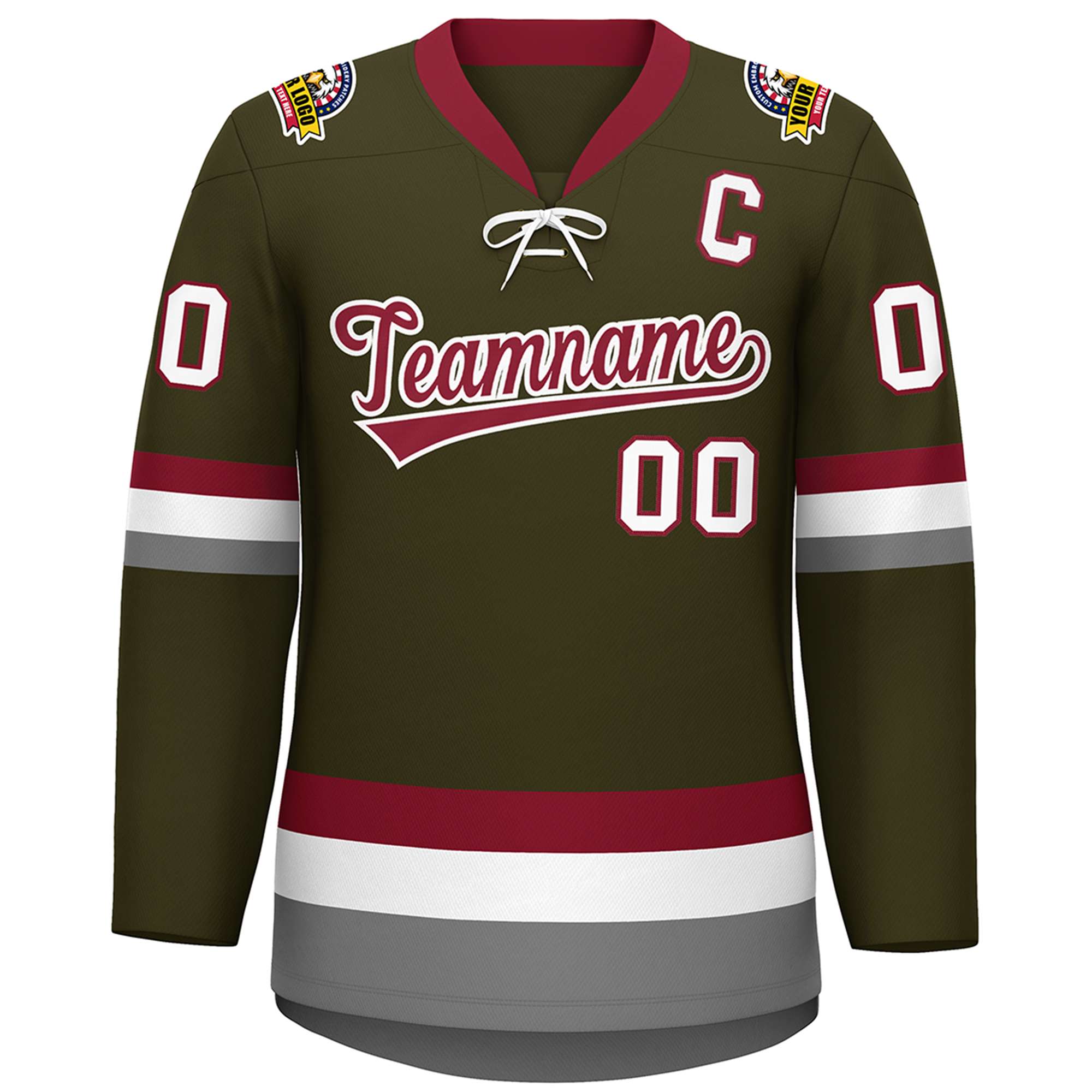 Custom Olive Crimson-White Lace-Up Neck Hockey Jersey | KXKSHOP