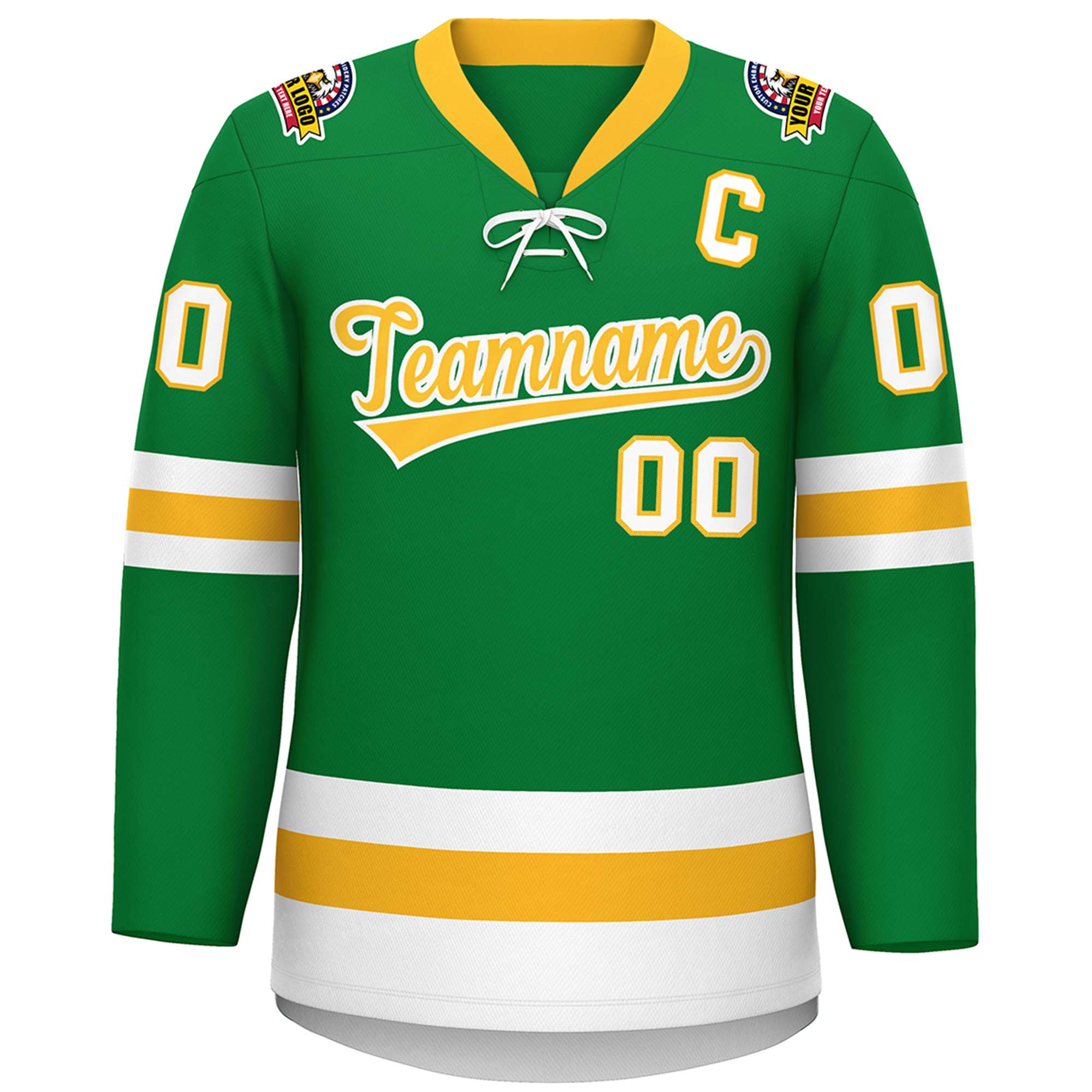 Custom Kelly Green Gold-White Lace-Up Neck Hockey Jersey | KXKSHOP