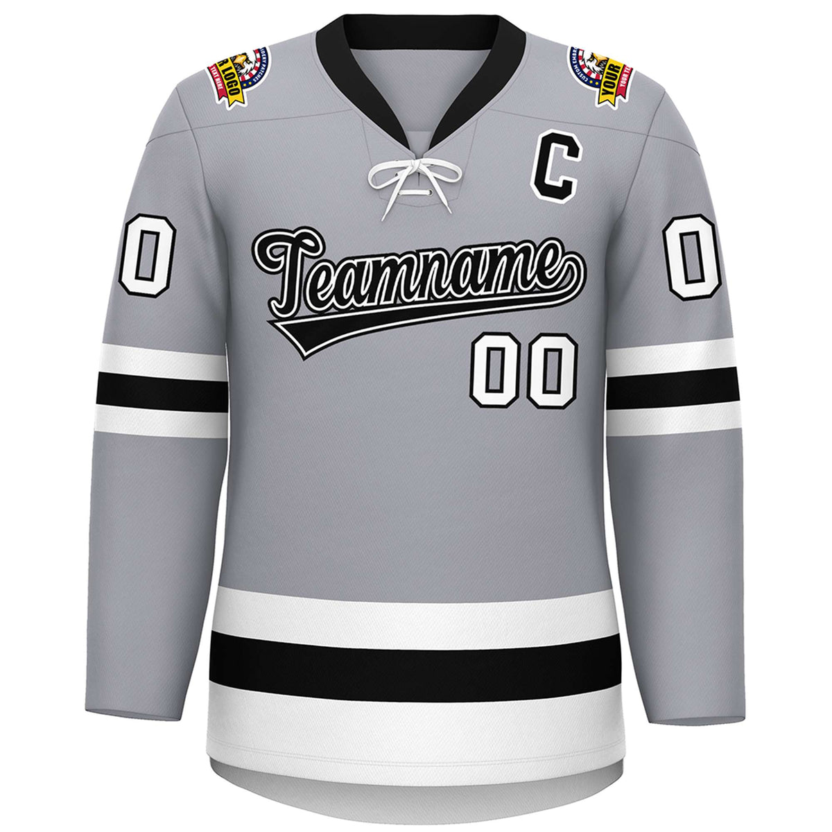 Custom Gray Black-White Lace-Up Neck Hockey Jersey | KXKSHOP