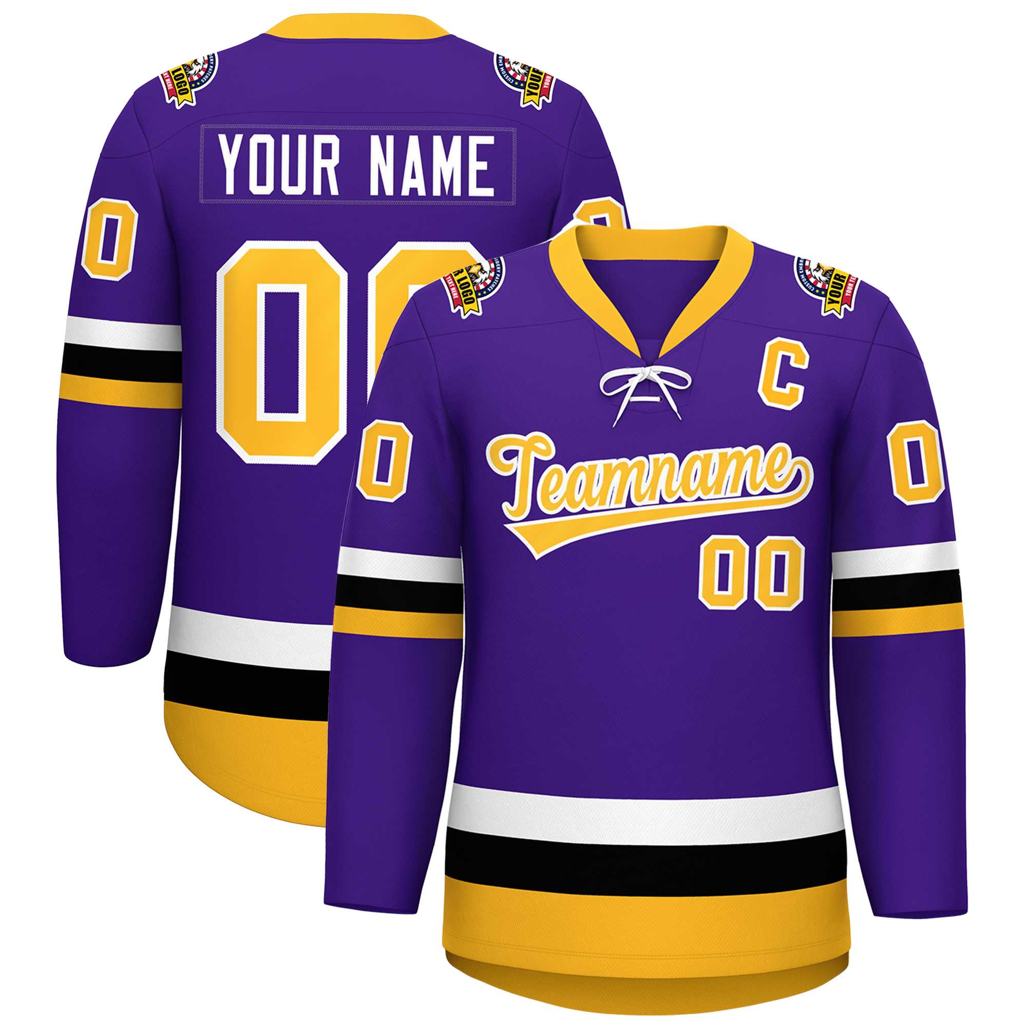 Custom Purple Gold-White Lace-Up Neck Hockey Jersey | KXKSHOP