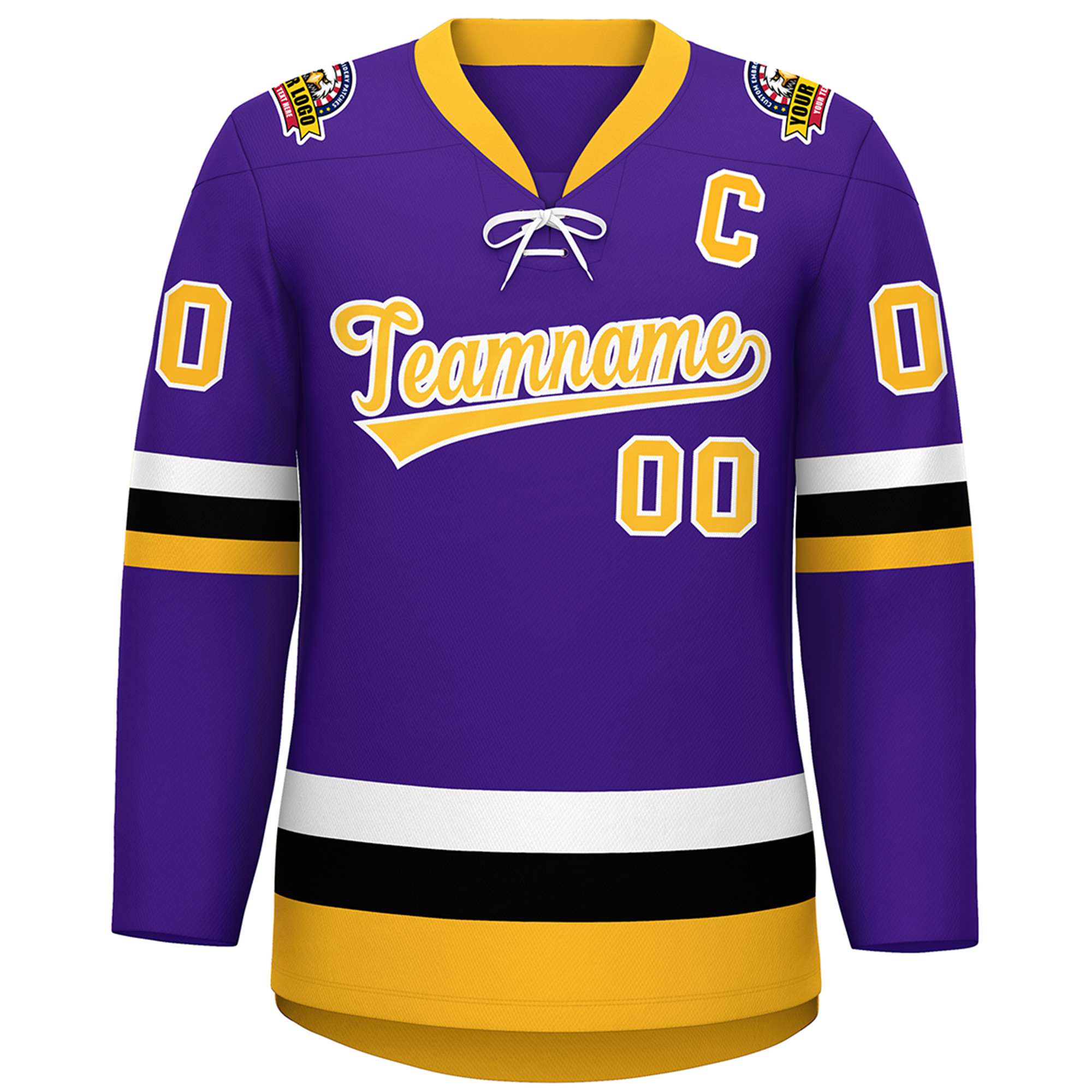 Custom Purple Gold-White Lace-Up Neck Hockey Jersey | KXKSHOP