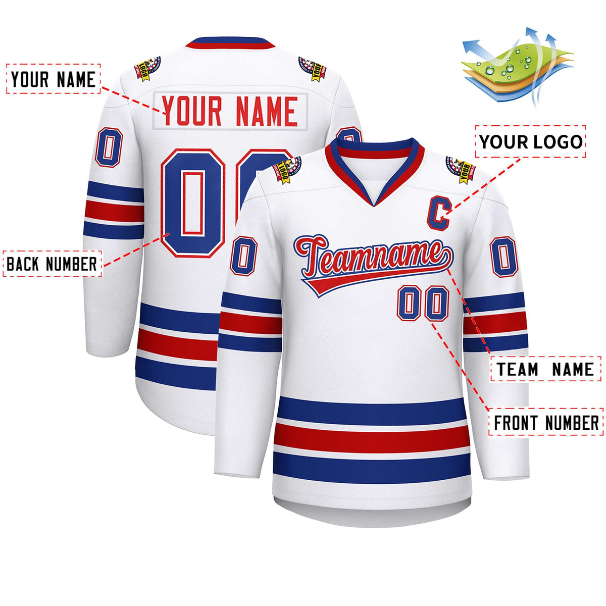 Custom White Red White-Royal Classic Style Hockey Jersey | KXKSHOP