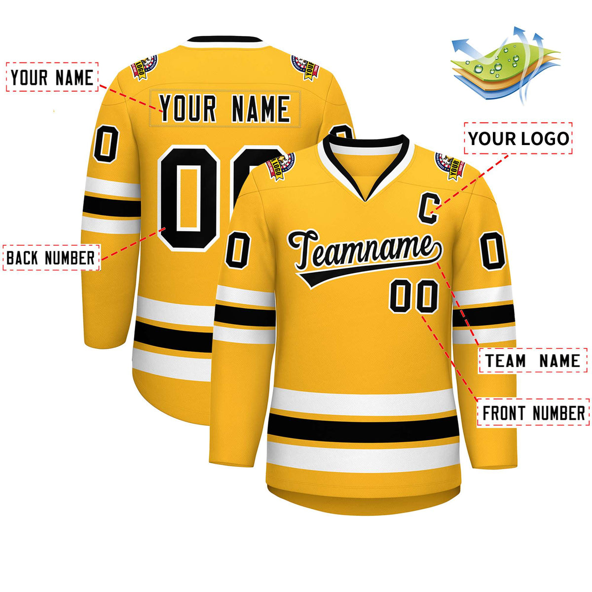 Custom Gold Black-White Classic Style Hockey Jersey | KXKSHOP