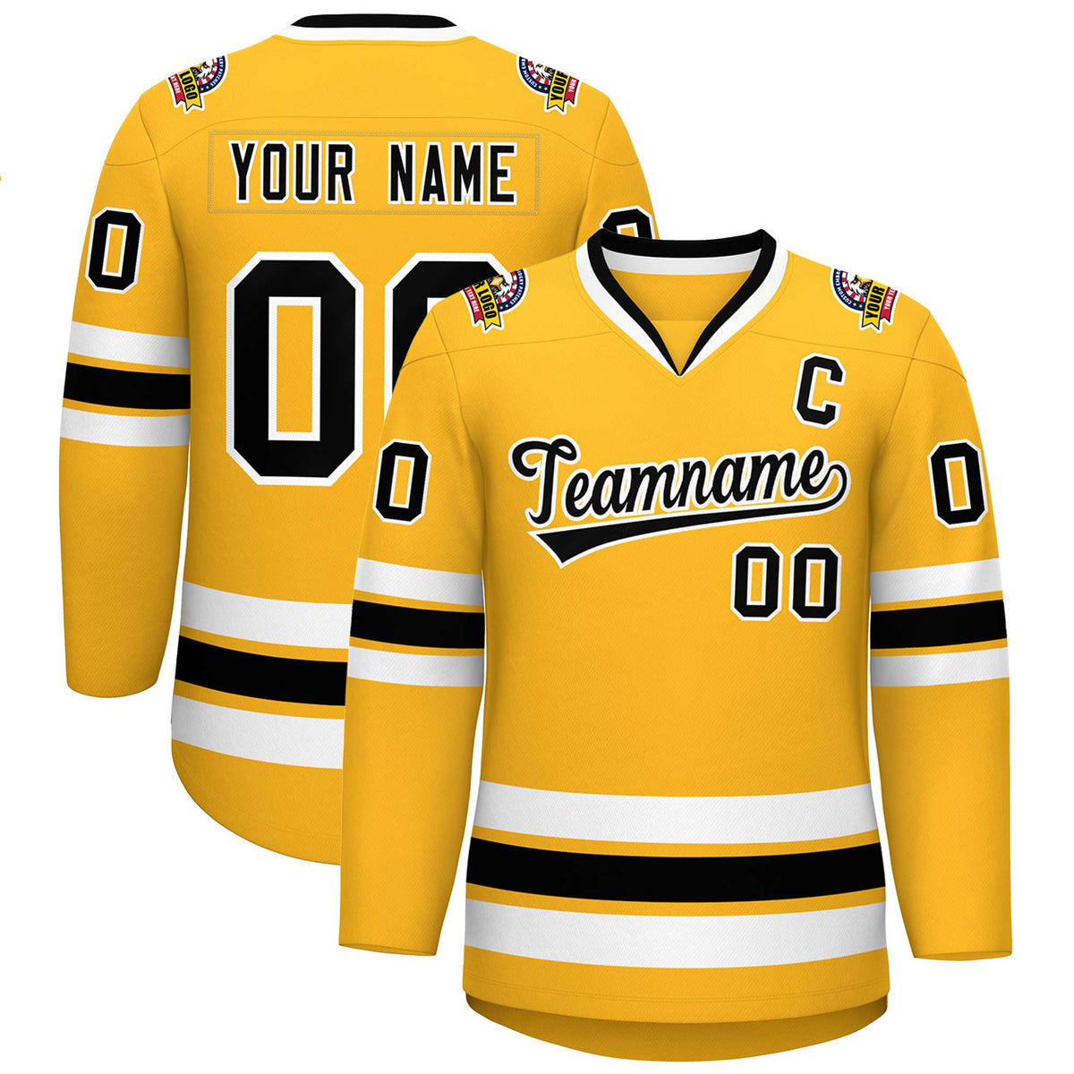 Custom Gold Black-White Classic Style Hockey Jersey | KXKSHOP