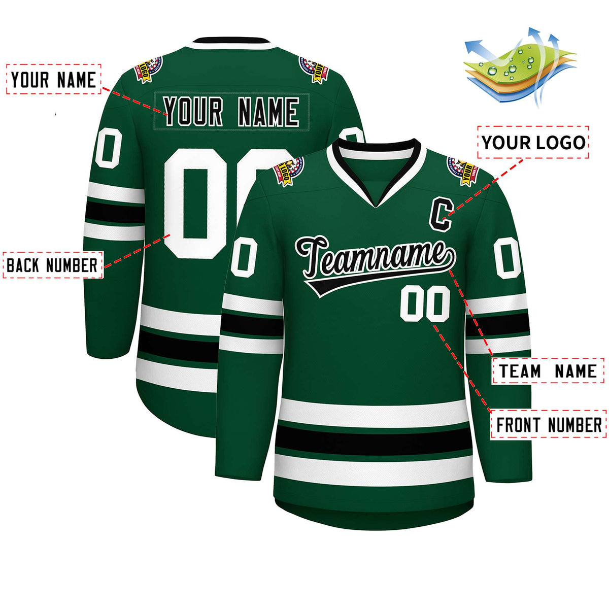 Custom Green Black-White Classic Style Hockey Jersey | KXKSHOP