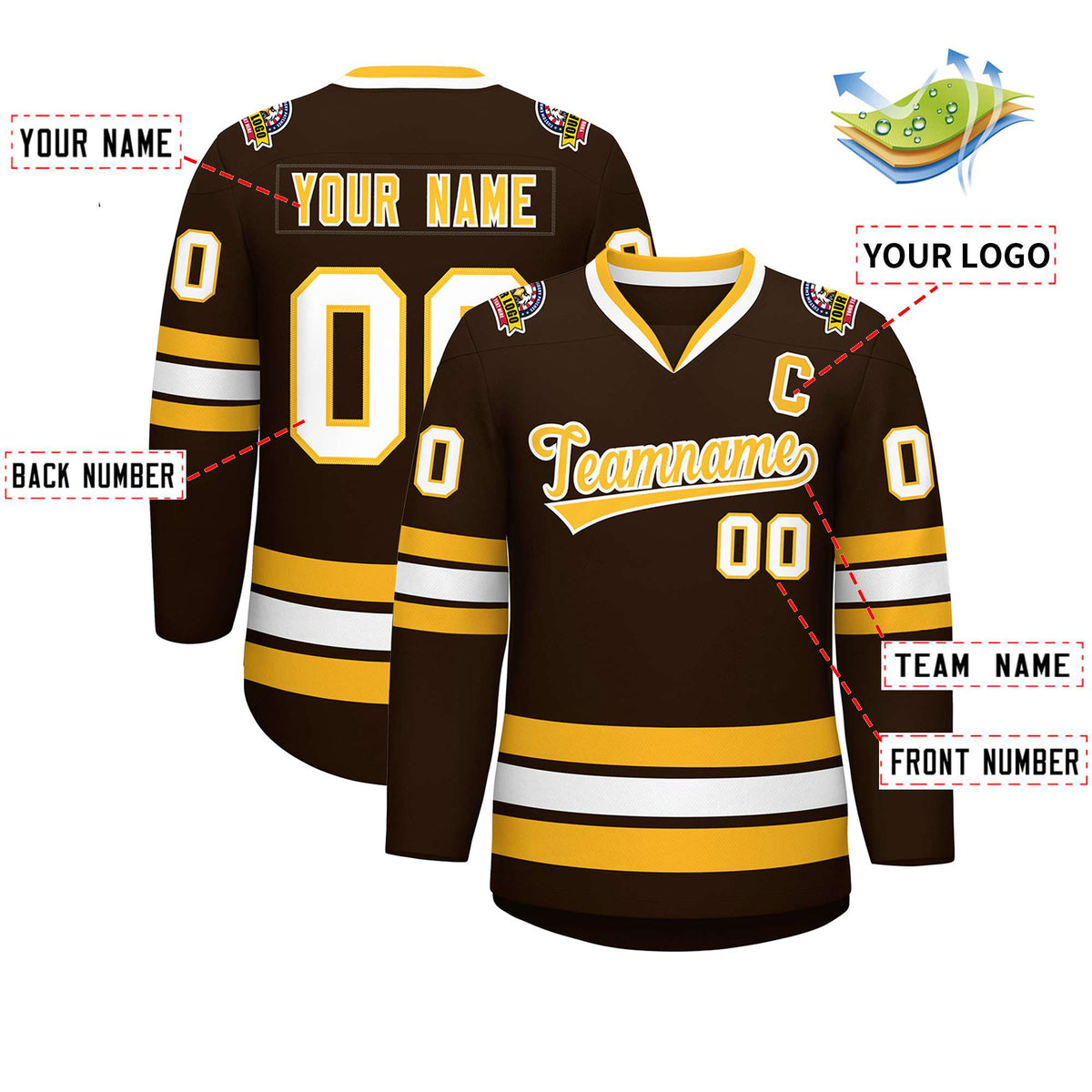 Custom Brown Gold-White Classic Style Hockey Jersey | KXKSHOP