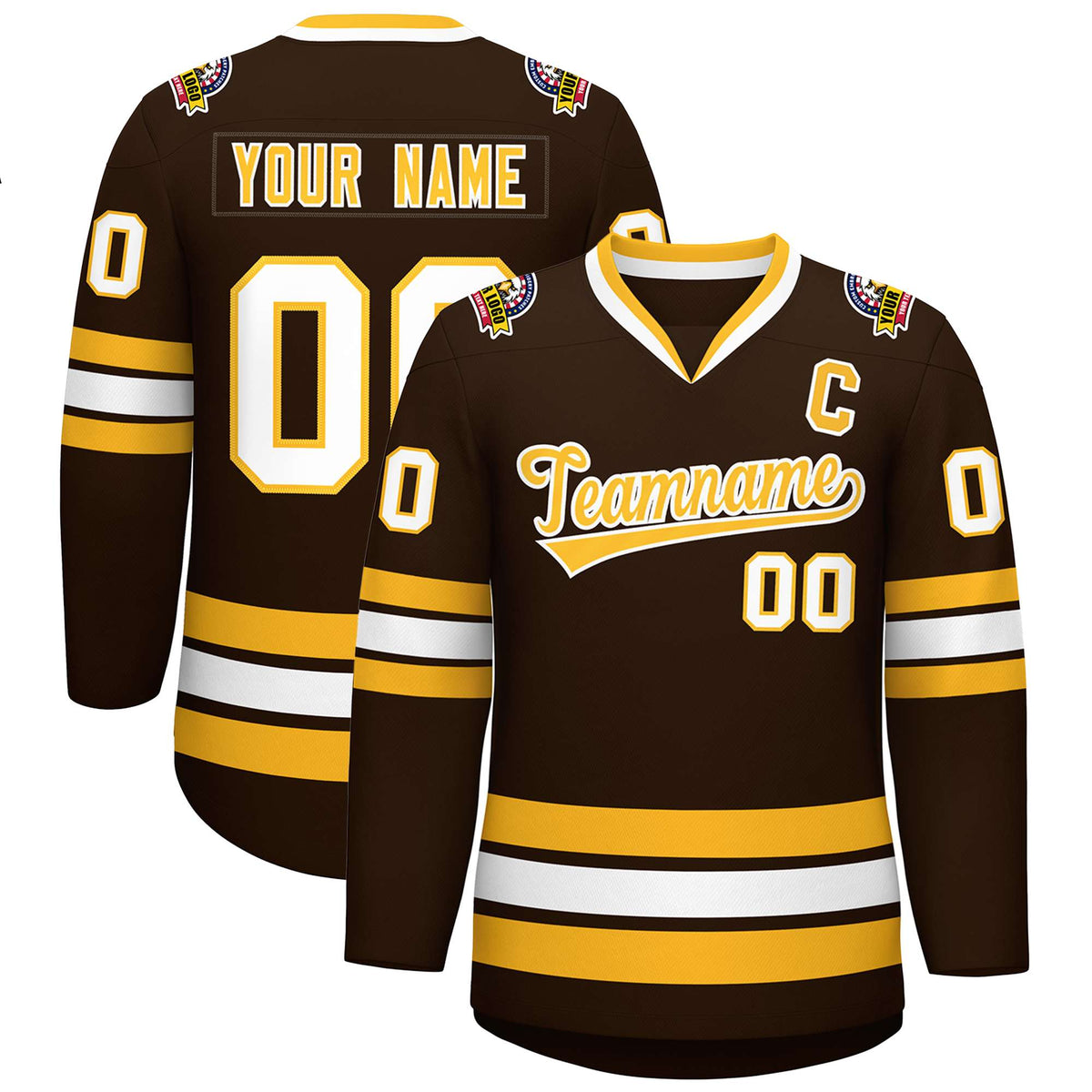 Custom Brown Gold-White Classic Style Hockey Jersey | KXKSHOP