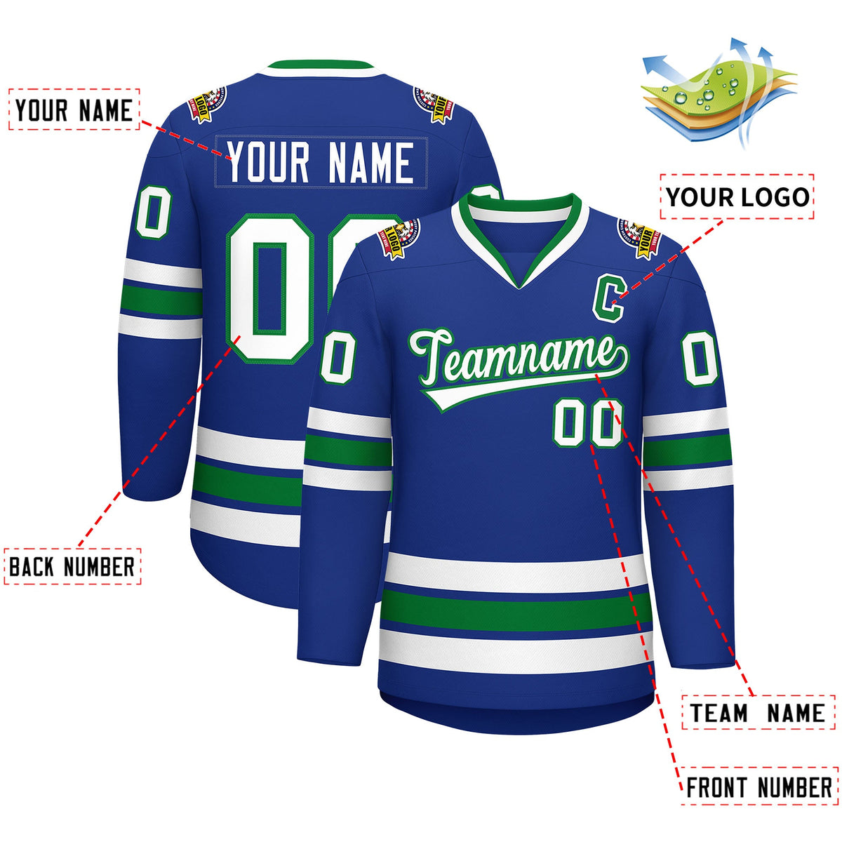 Custom Royal White-Kelly Green Classic Style Hockey Jersey | KXKSHOP