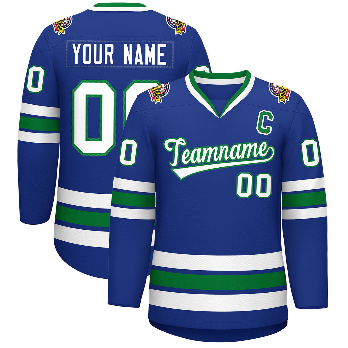 Custom Royal White-Kelly Green Classic Style Hockey Jersey | KXKSHOP