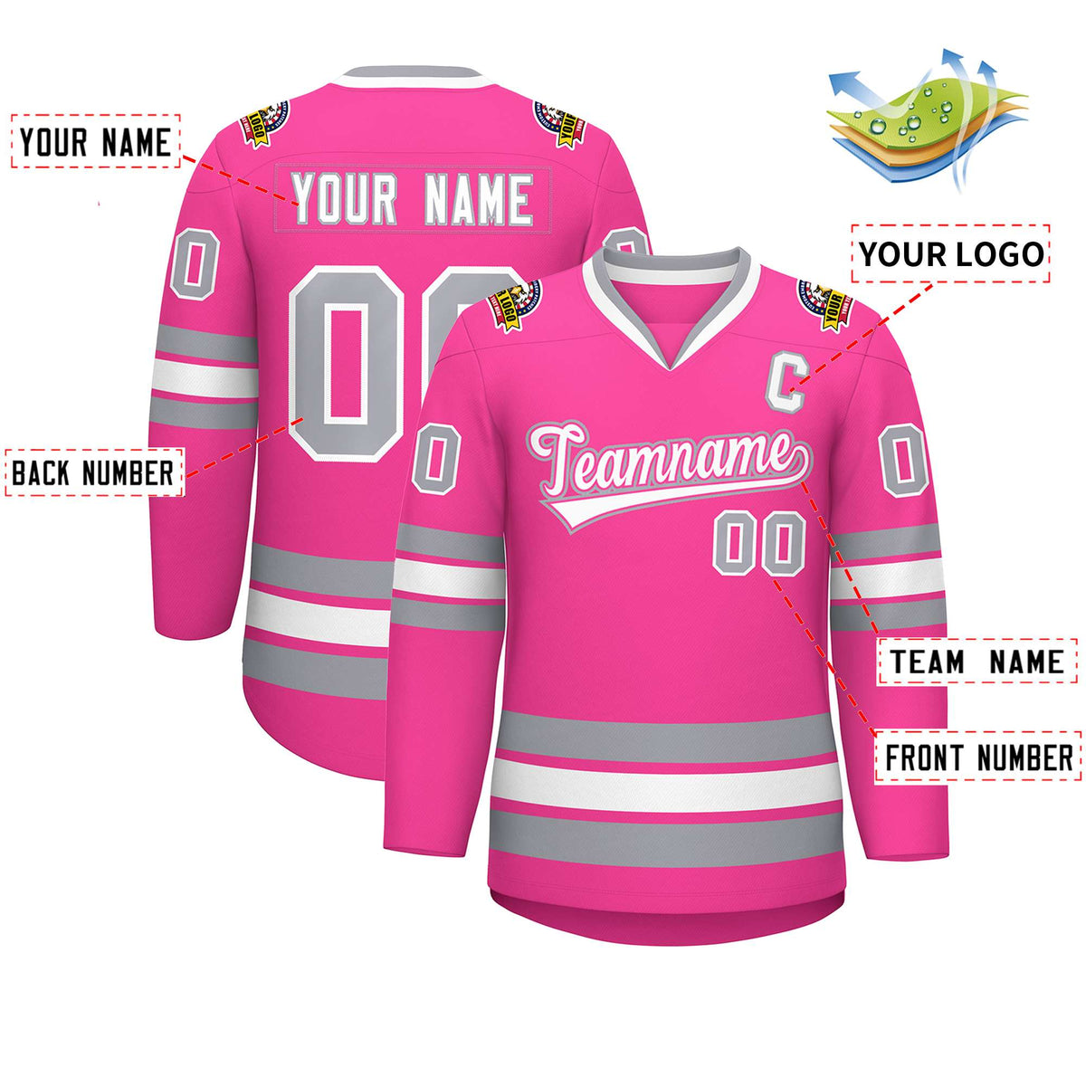 Custom Pink White Pink-Gray Classic Style Hockey Jersey | KXKSHOP